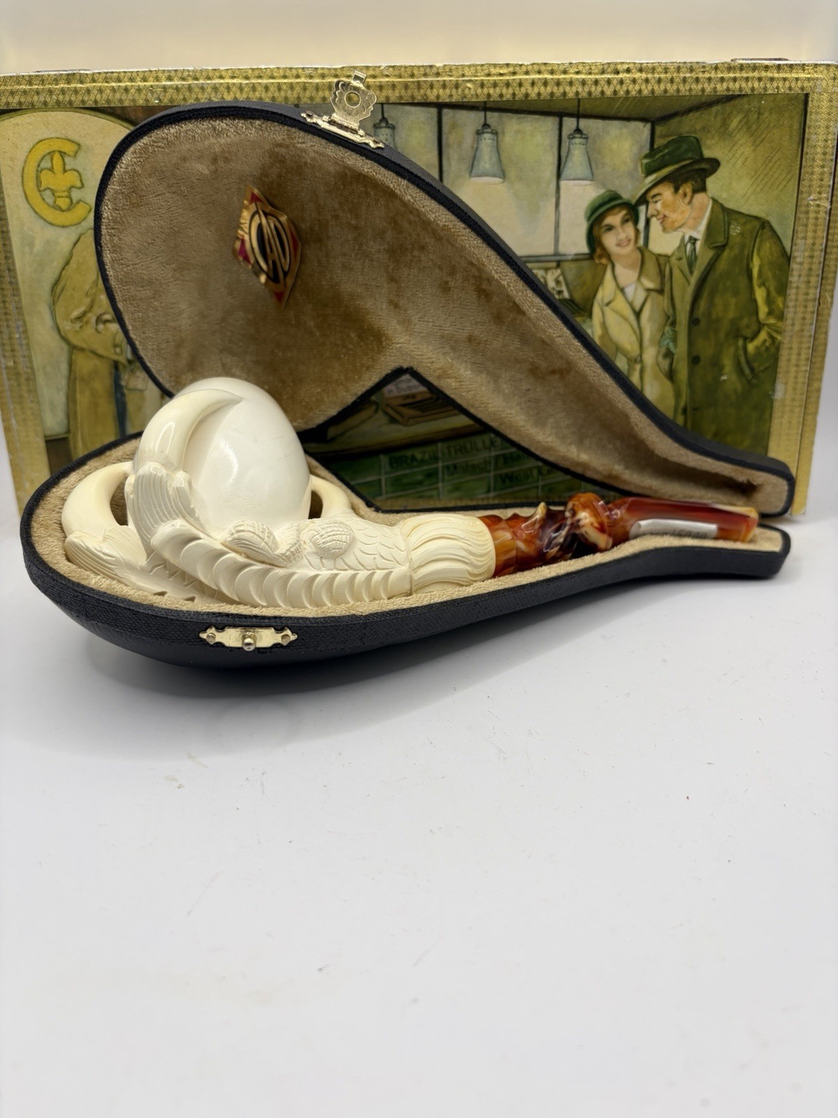 Vintage Estate Pipe Cao Incredible Quality Meerschaum Unsmoked In Case Vintage Estate Pipe Cao Incredible Quality Meerschaum Unsmoked In Case