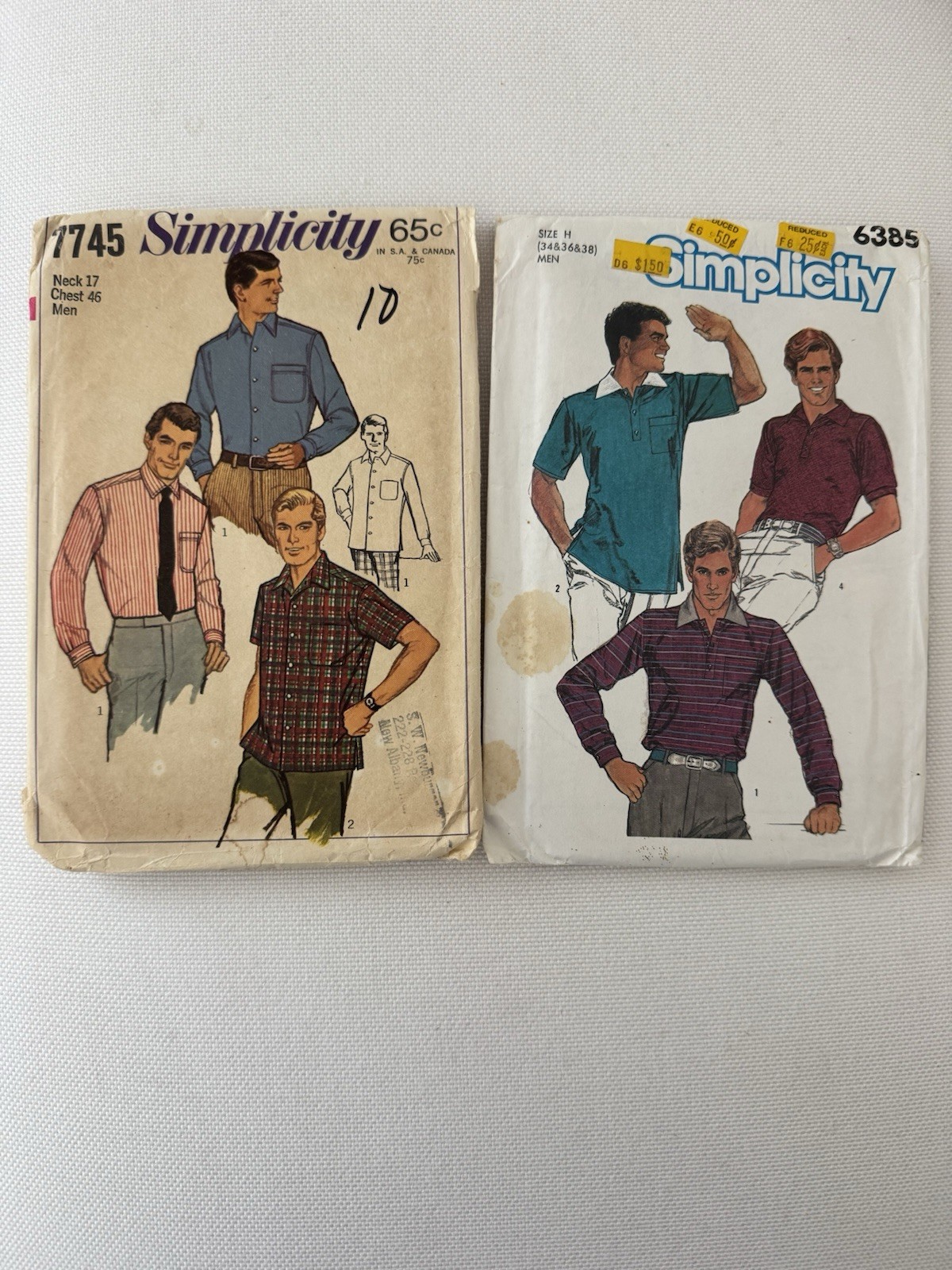 Vintage Simplicity Men’s Shirt Sewing Patterns 7745 6385 Retro 60s 70s Lot of 2