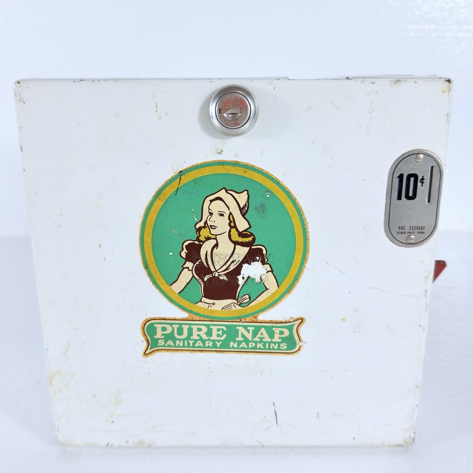 Vintage Pure Nap Sanitary Napkins Dispenser Circa 1940's - No Key Vintage Pure Nap Sanitary Napkins Dispenser Circa 1940's - No Key