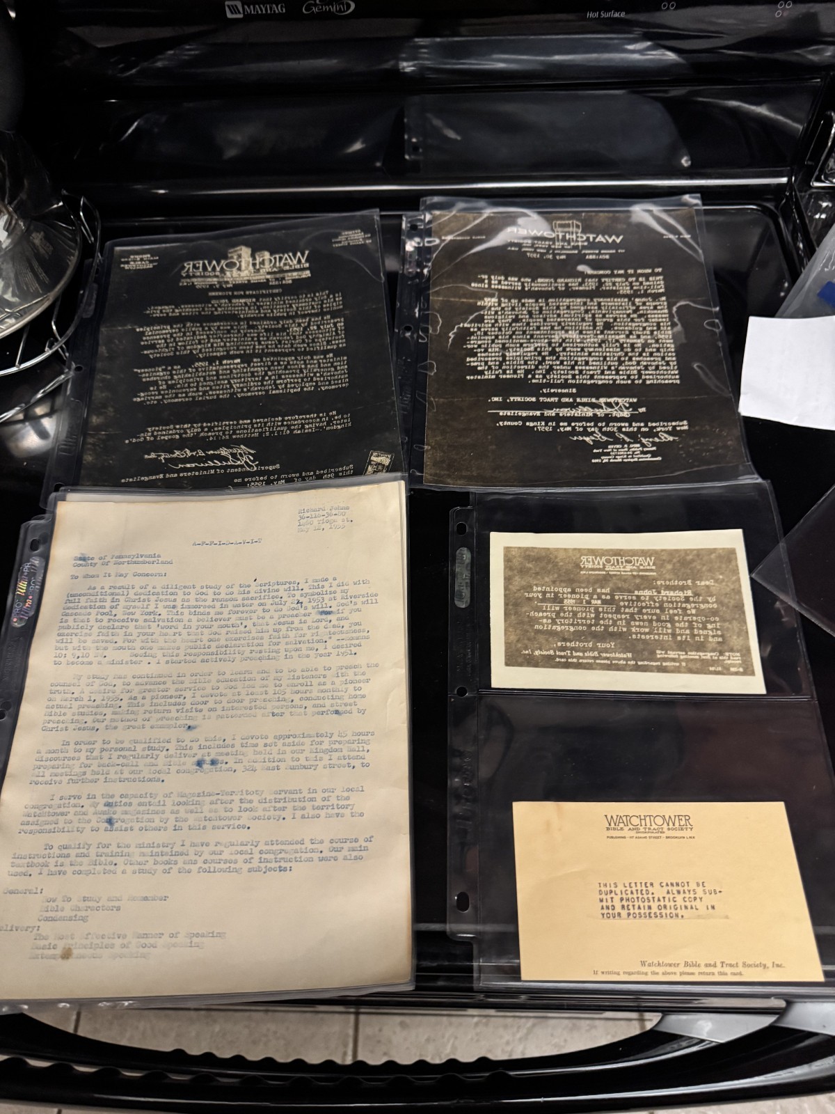 WATCHTOWER DRAFT AFFIDAVIT LETTERS AND CABON COPY 1955
