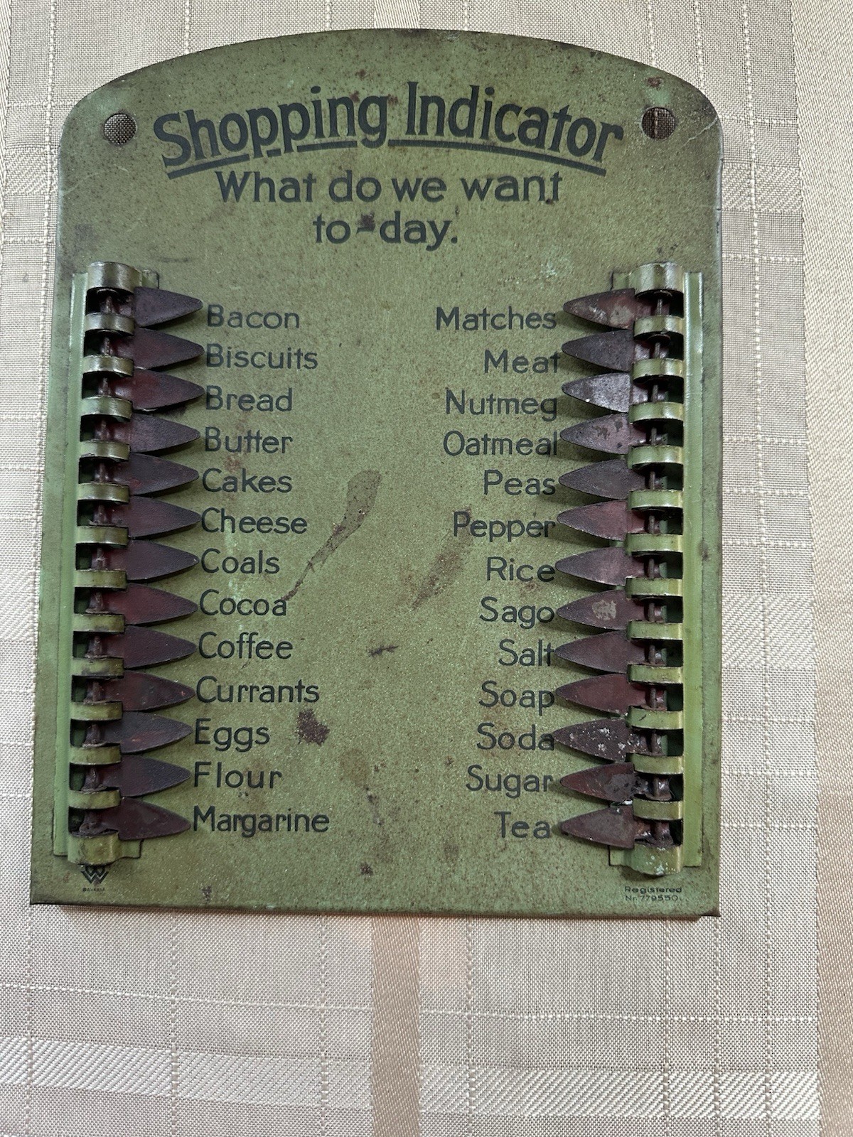 Vintage French Style Tin Shopping List Indicator English