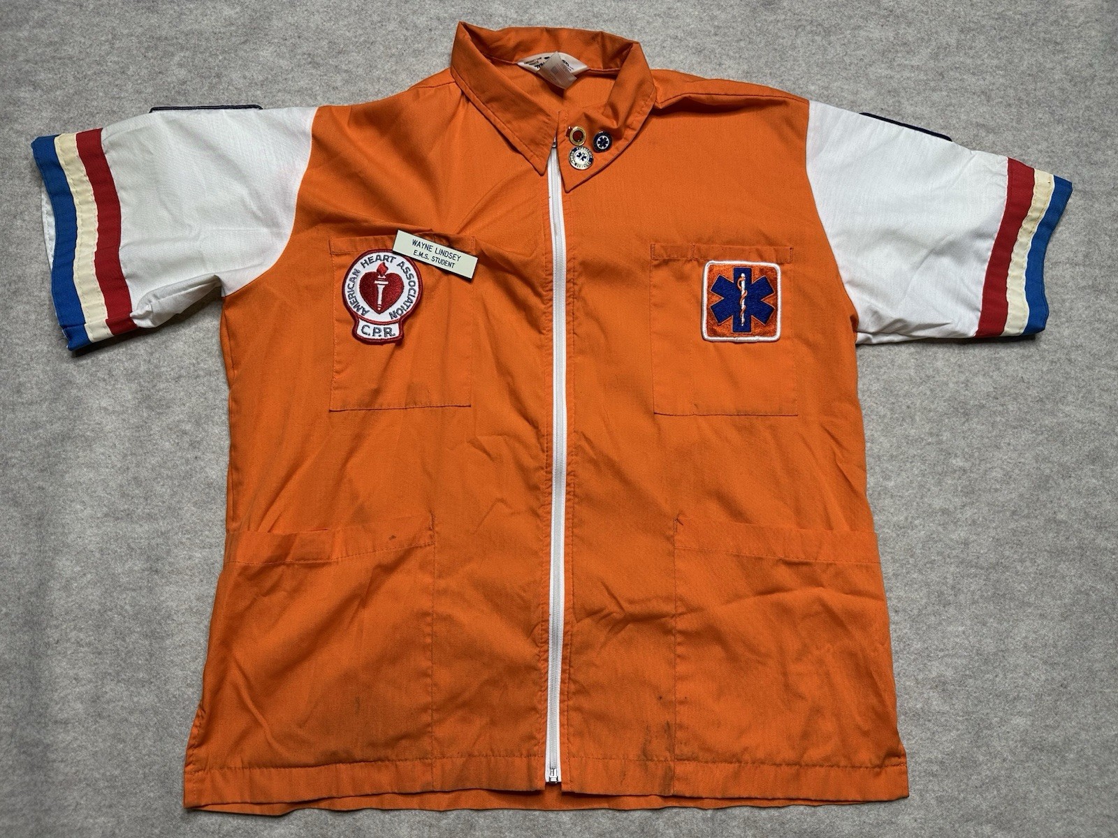 Vintage 70s Dyna Med EMT Shirt Texas Dept Health Johnson & Johnson EMS Patches L