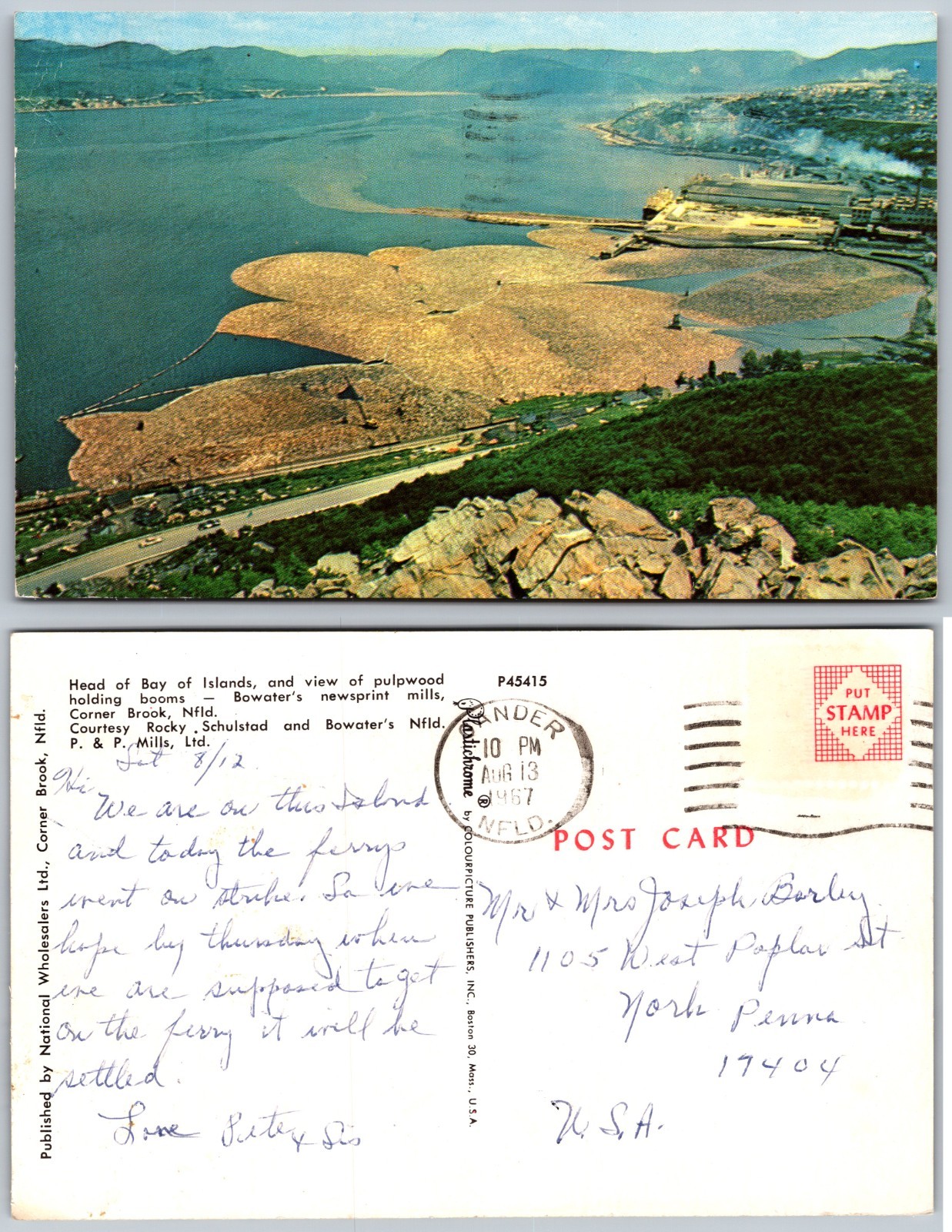 Corner Brook Newfoundland Pulpwood Harbor Postcard Corner Brook Newfoundland Pulpwood Harbor Postcard