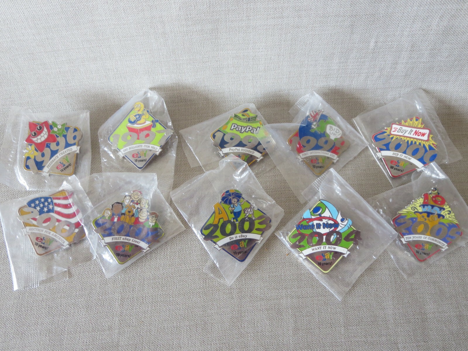 2005 eBay Live San Jose 10th Anniversary Pins 1996 to 2005 Set of 10 New 2005 eBay Live San Jose 10th Anniversary Pins 1996 to 2005 Set of 10 New
