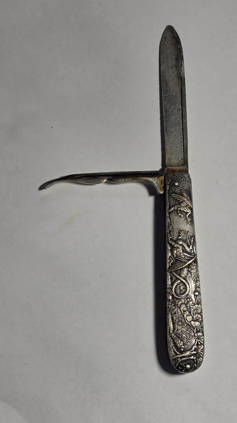 Antique Dragon Silver Fruit Pick Pocket Knife Asian Chinese Vintage Rare Antique Dragon Silver Fruit Pick Pocket Knife Asian Chinese Vintage Rare