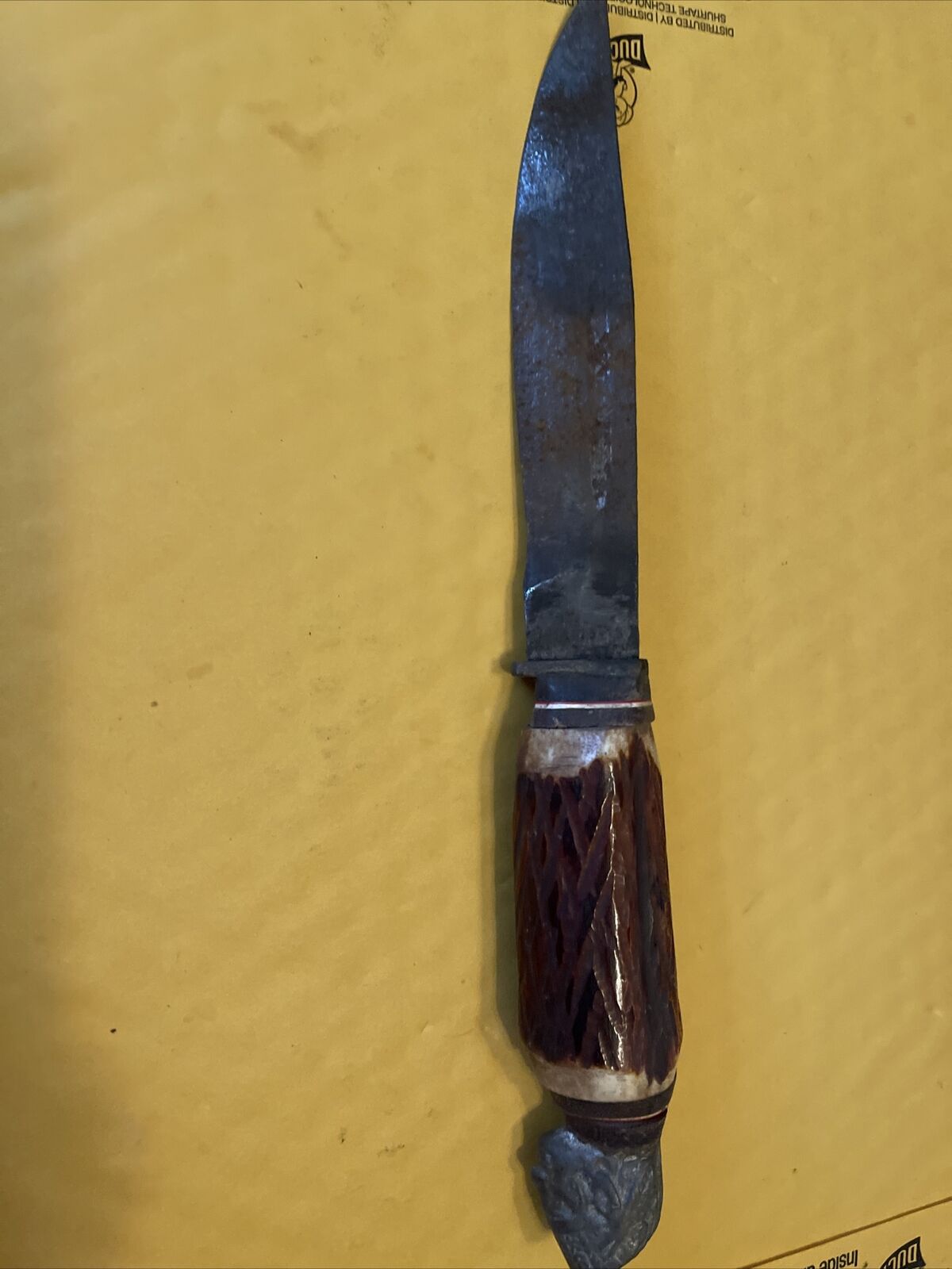 VINTAGE G.C.C.CO FIXED BLADE KNIFE & LEATHER SHEATH BONE HANDLE JAPAN