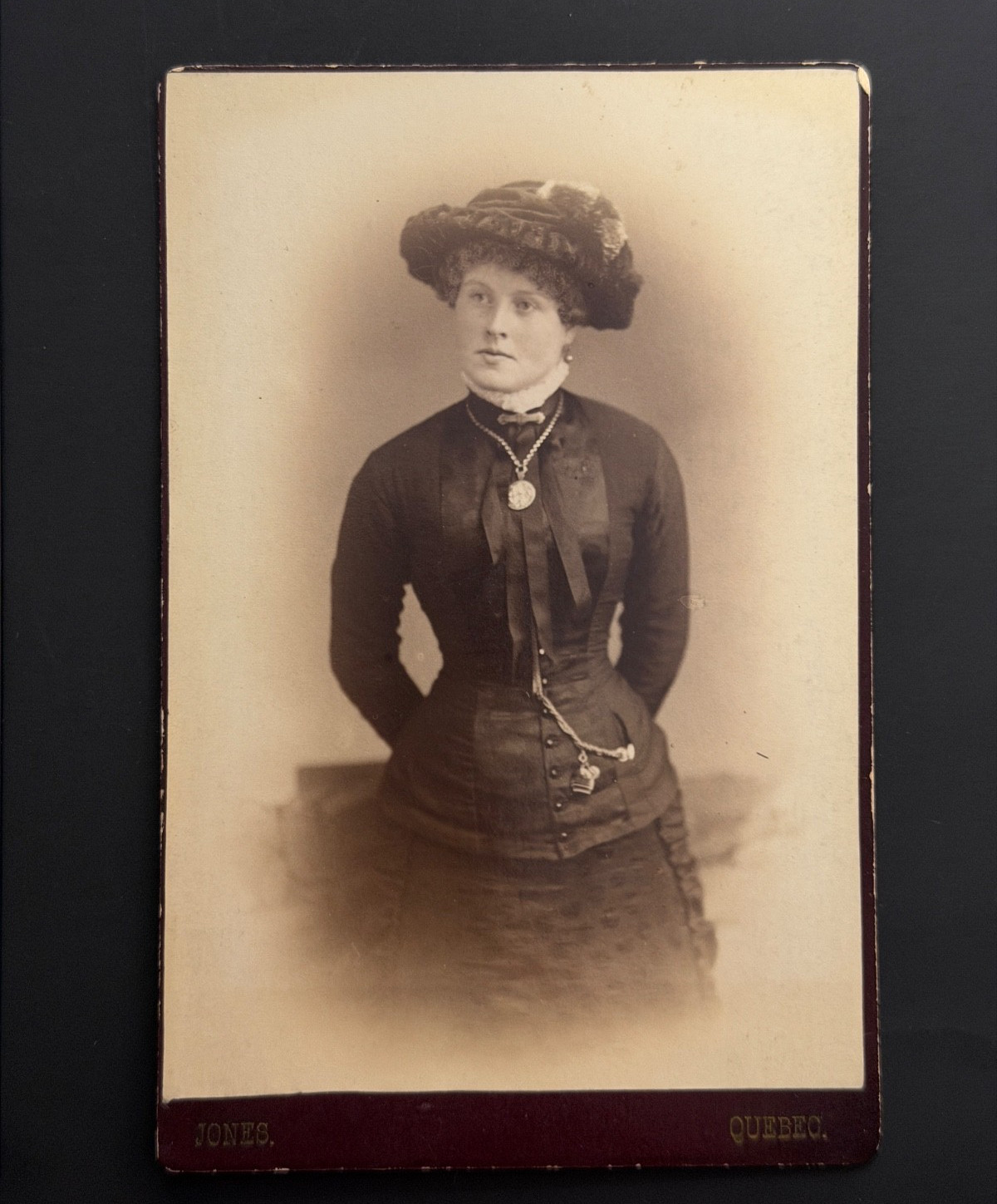 Antique Cabinet Card Victorian Woman Quebec J L Jones Studio c1885–1895 Portrait Antique Cabinet Card Victorian Woman Quebec J L Jones Studio c1885–1895 Portrait
