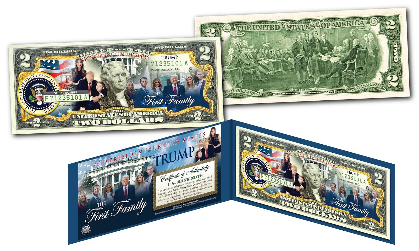 Donald Trump and The FIRST FAMILY of the United States Official Genuine $2 Bill