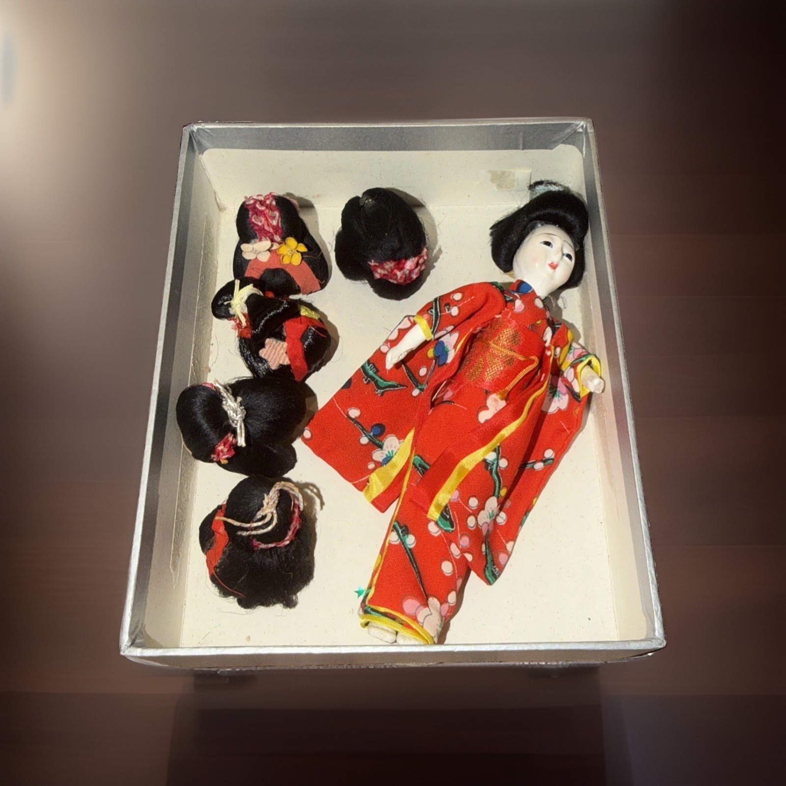 Hanako Japanese Doll with 6 Wigs in Original Box, MCM 6in Geisha See Pics Loved