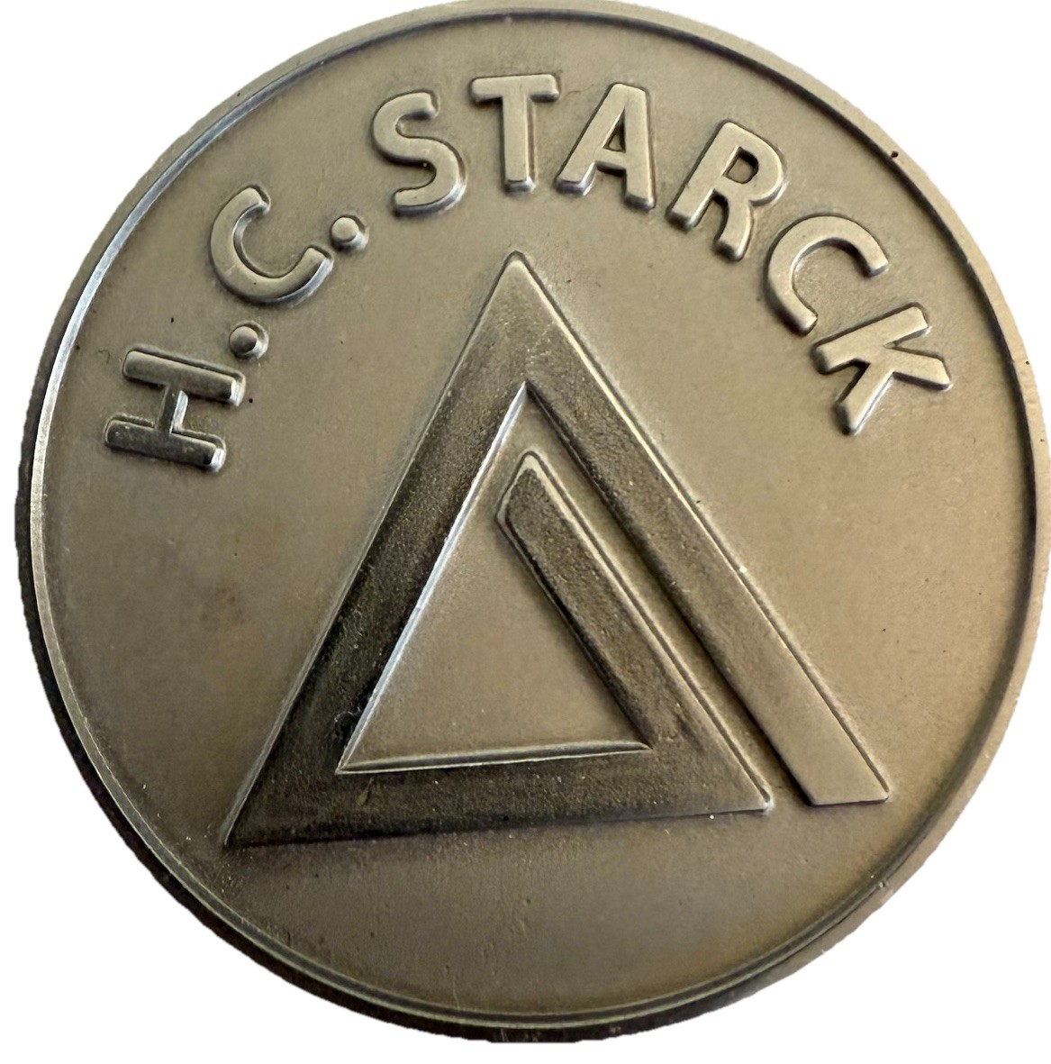 Rare Vintage H. C. STARCK Pendant Keychain Silver Circle Metal Bag Charm Rare Vintage H. C. STARCK Pendant Keychain Silver Circle Metal Bag Charm