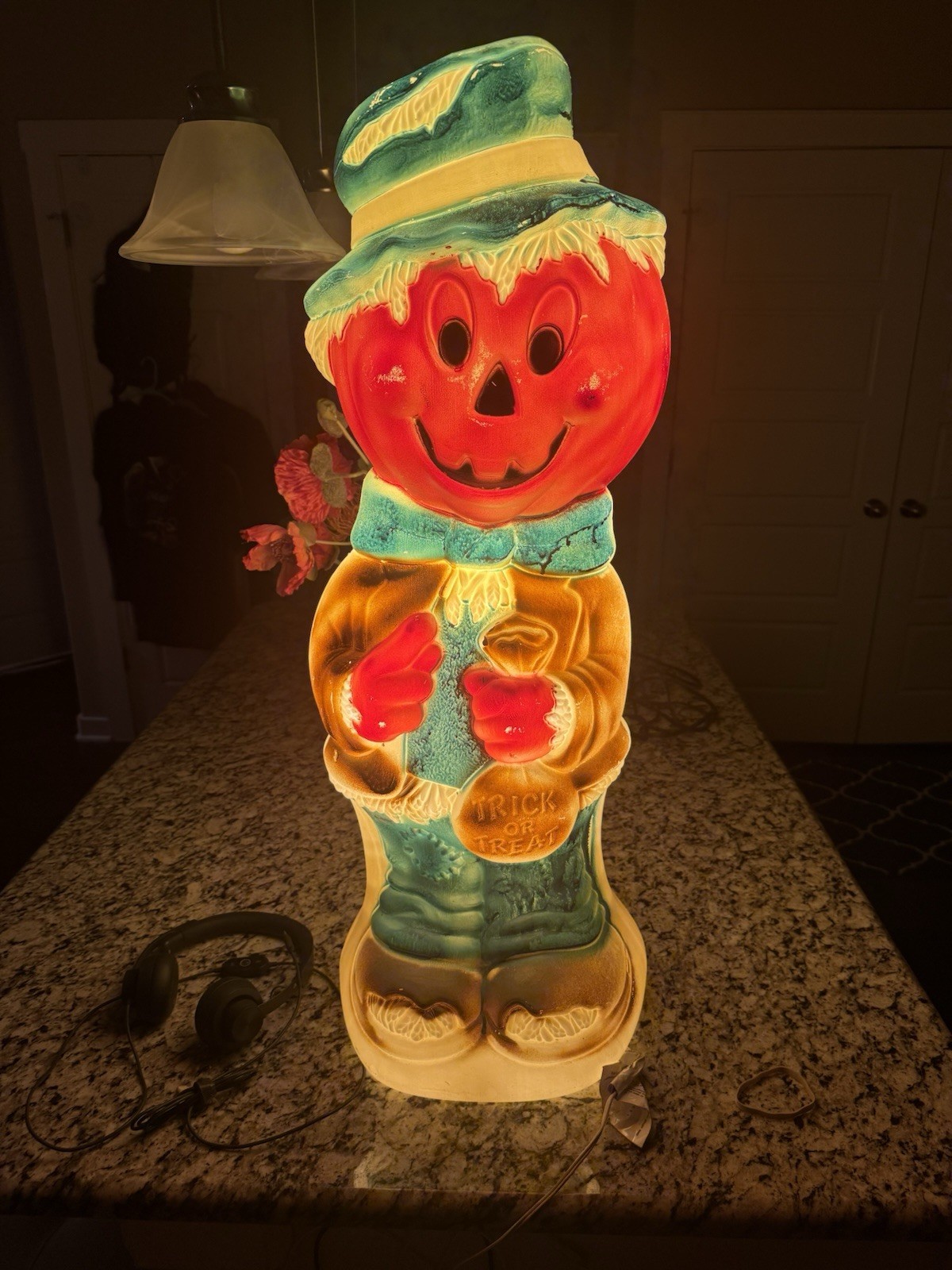 Vintage 1995 Empire Pumpkin Head Scarecrow Blow Mold Halloween Lighted 33”