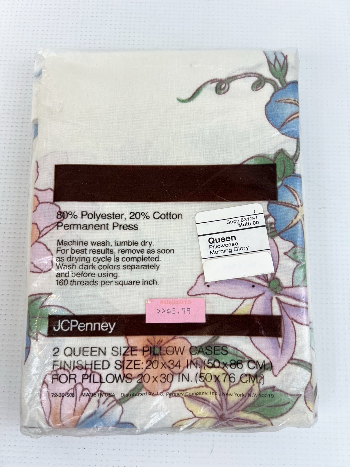 Vtg Set of 2 QUEEN PILLOW CASES JCPenney Floral Morning Glory Perm Press New Vtg Set of 2 QUEEN PILLOW CASES JCPenney Floral Morning Glory Perm Press New