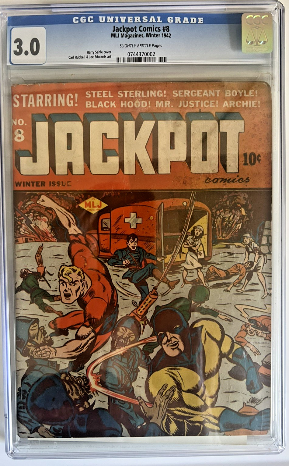 Jackpot Comics #8 (1942) - MLJ -Black Hood - CGC 3.0 - Rare