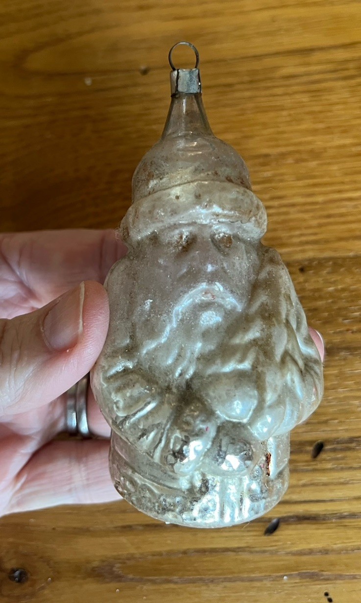 Antique Mercury Blown Glass Santa Silver Figural Christmas Ornament Germany Antique Mercury Blown Glass Santa Silver Figural Christmas Ornament Germany