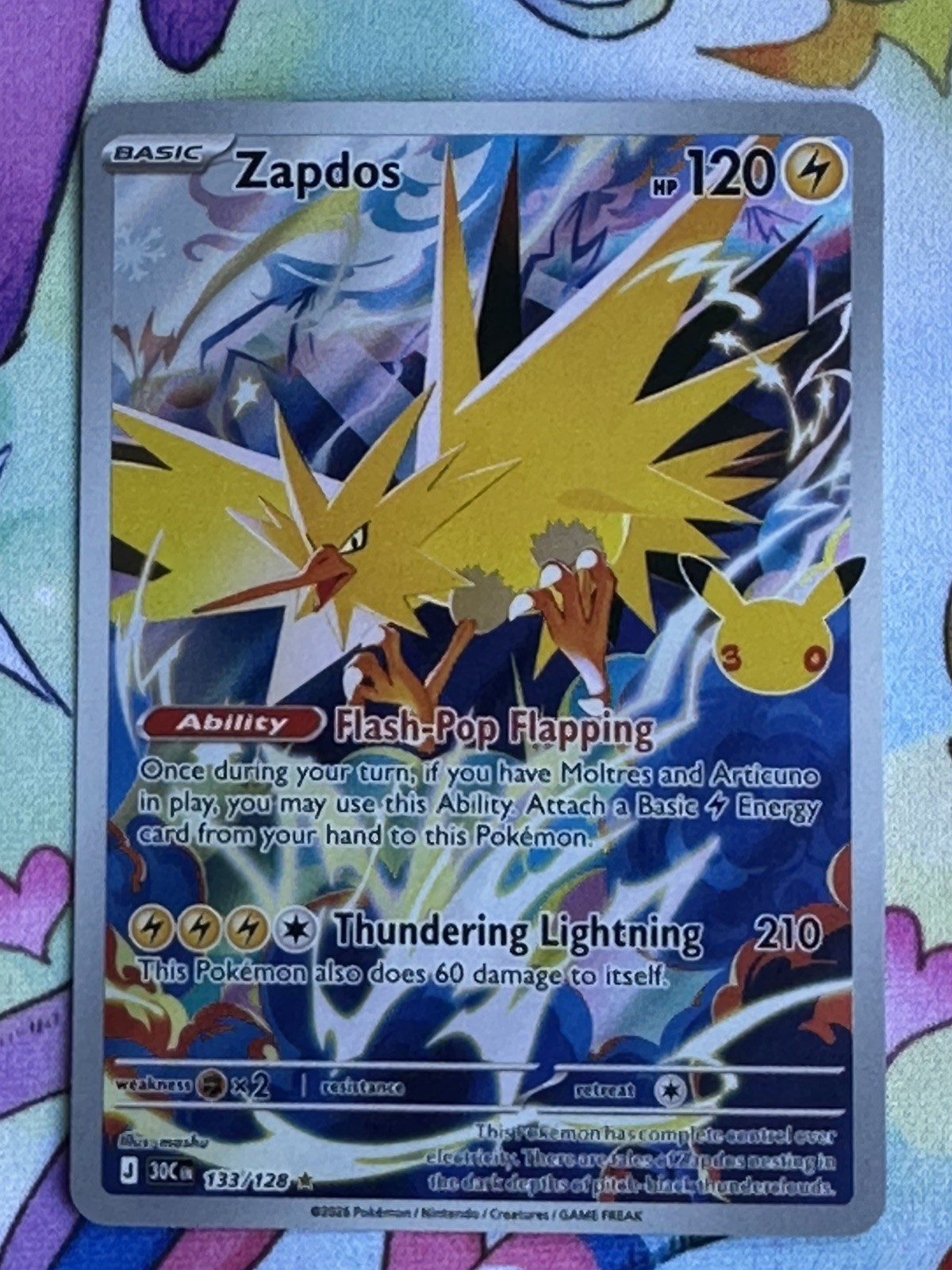 Zapdos 133/128 30th Celebration Illustration Rare Pokémon TCG English NM Zapdos 133/128 30th Celebration Illustration Rare Pokémon TCG English NM