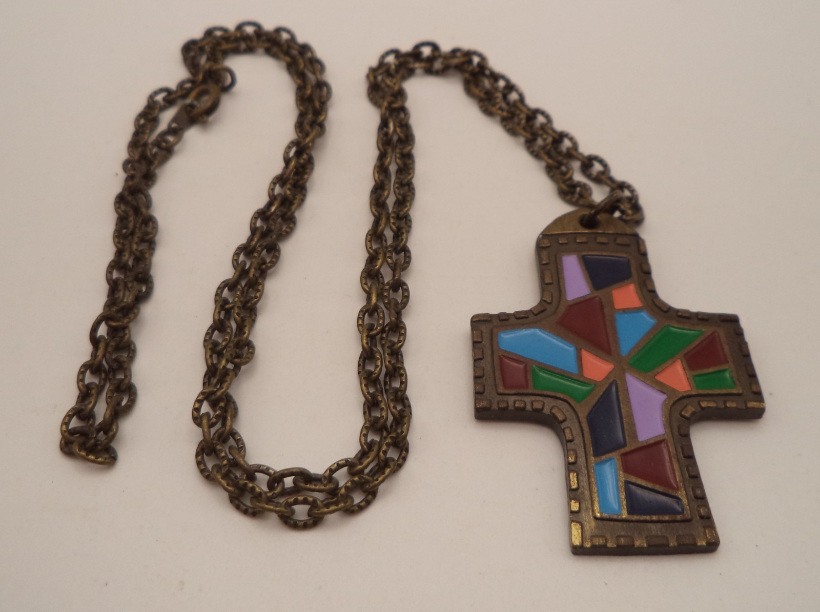 Vtg 1971 Terra Sancta Guild Enamel Cross Necklace Isaiah 43:1 Bronze Stained Gl Vtg 1971 Terra Sancta Guild Enamel Cross Necklace Isaiah 43:1 Bronze Stained Gl