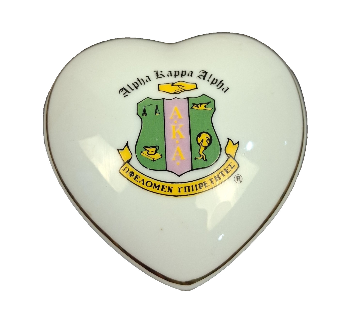 Alpha Kappa Alpha AKA Sorority Ceramic Heart Trinket Box Gold Trim Gift Alpha Kappa Alpha AKA Sorority Ceramic Heart Trinket Box Gold Trim Gift