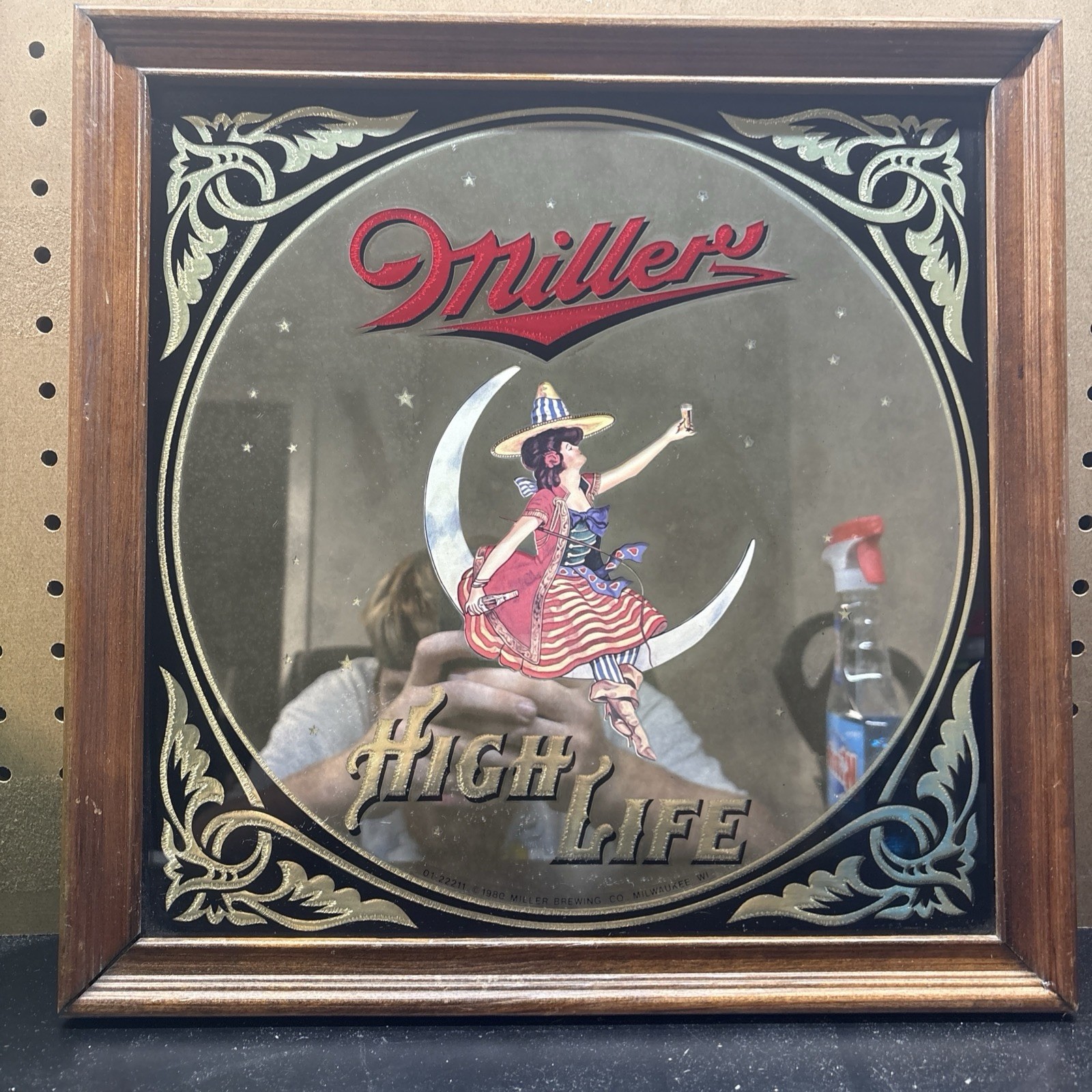 MILLER High Life 1980s Girl on the Moon Framed Bar Mirror 14 x14 MILLER High Life 1980s Girl on the Moon Framed Bar Mirror 14 x14