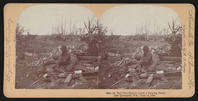 New Richmond Wisconsin 1899 Tornado Ruins St Paul Fire Engine Stereoview