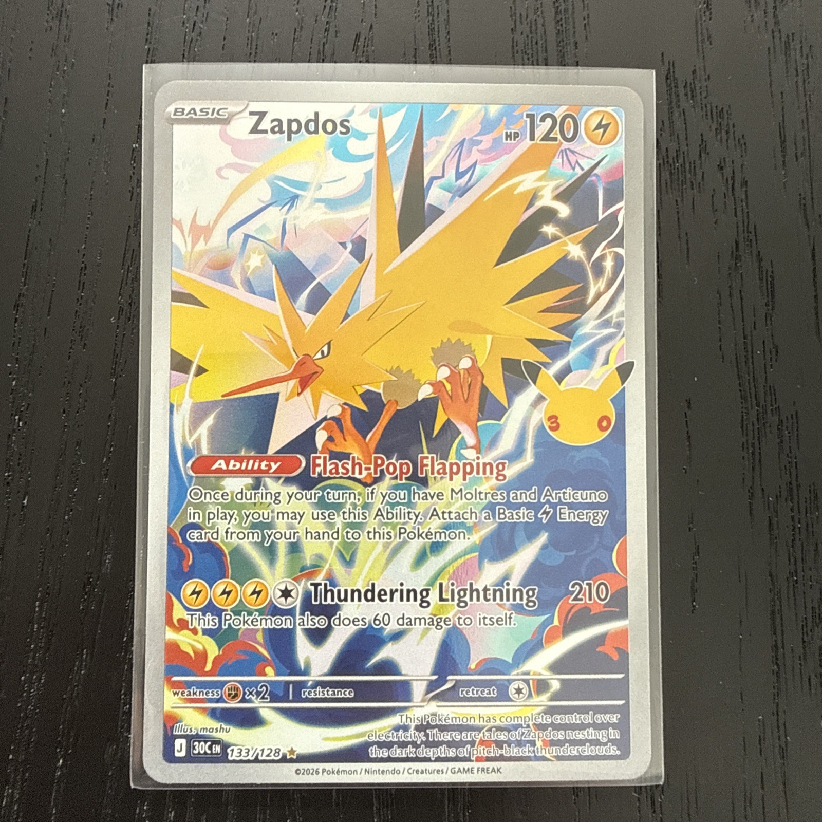 Zapdos 133/128 30th Celebrations Ultra Rare Full Art Holo Pokémon TCG 2026 Zapdos 133/128 30th Celebrations Ultra Rare Full Art Holo Pokémon TCG 2026