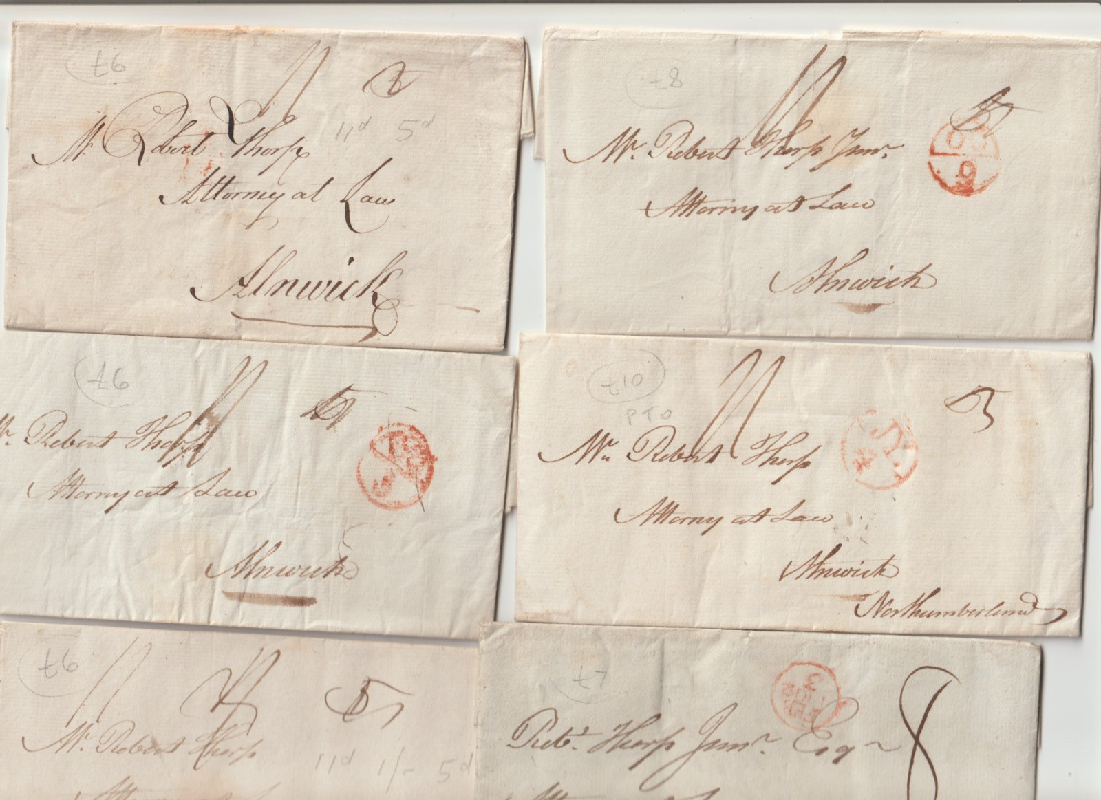 1796/1802 14 PRE-STAMP LETTERS GEORGE GRAY TO ROBERT THORP AT ALNWICK BISHOPMARK 1796/1802 14 PRE-STAMP LETTERS GEORGE GRAY TO ROBERT THORP AT ALNWICK BISHOPMARK