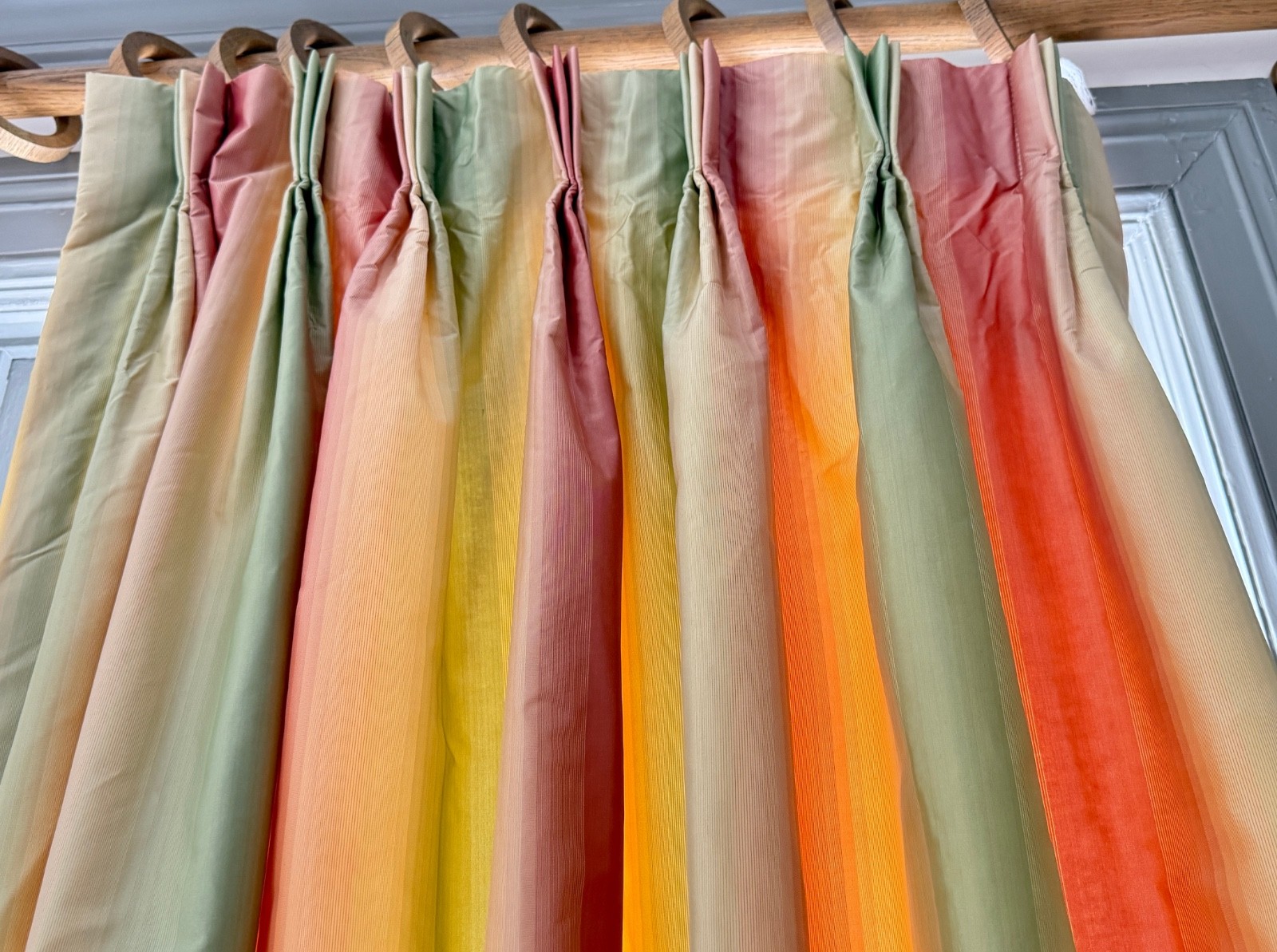 Pr. High End Designer Striped Irridescent Silk Curtains Drapes Pinch Pleats B185 Pr. High End Designer Striped Irridescent Silk Curtains Drapes Pinch Pleats B185