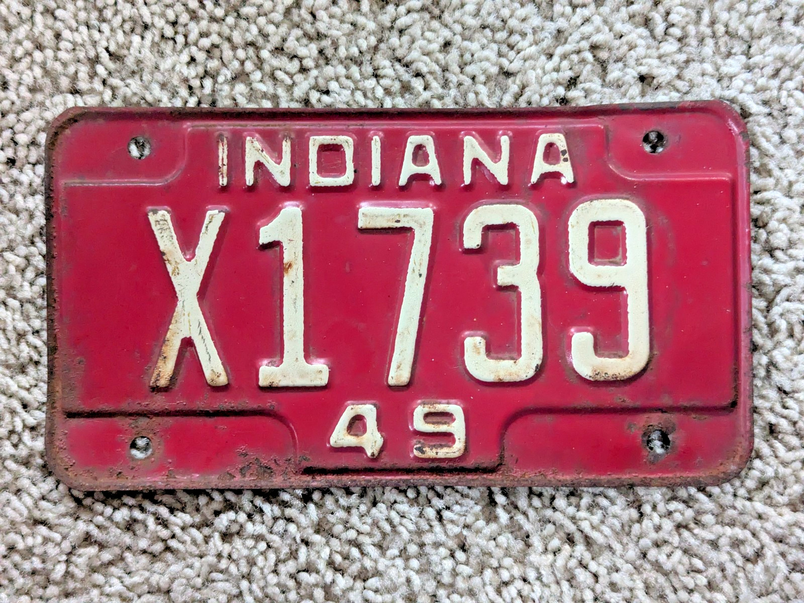 1949 Indiana Motorcycle License Plate IN X1739 MC Tag