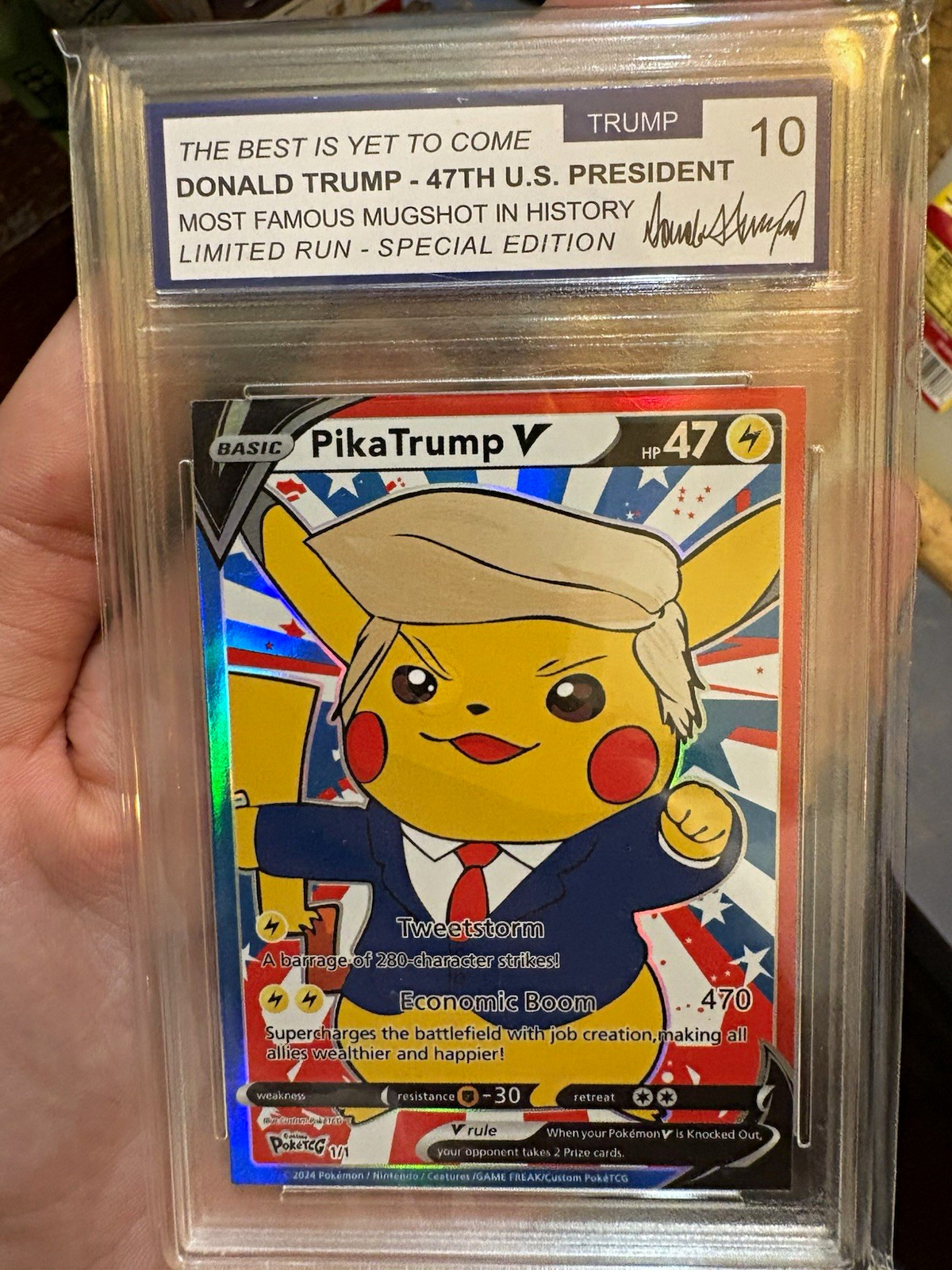 PokéTGGuy PikaTrump V #470 2024 Pikachu Donald Trump Limited Run Special PokéTGGuy PikaTrump V #470 2024 Pikachu Donald Trump Limited Run Special