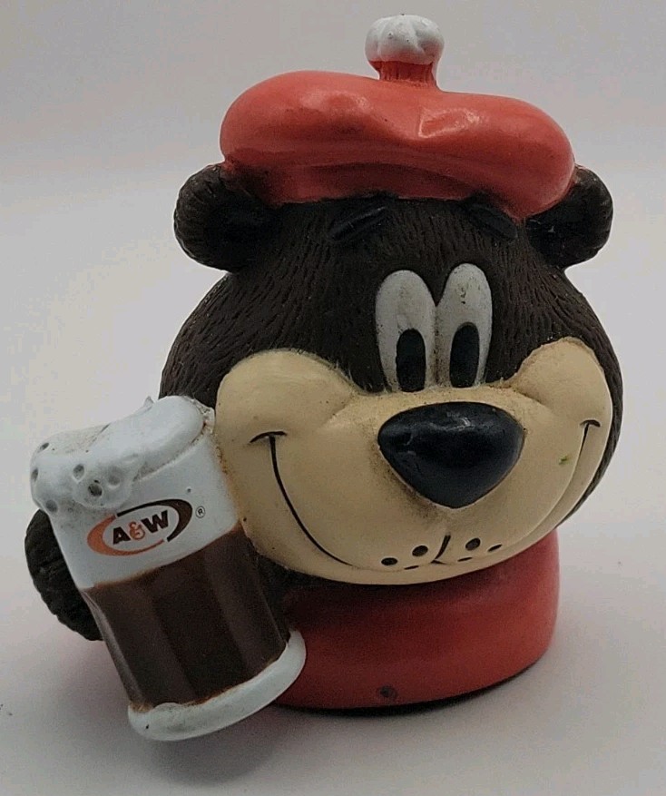 Vintage A&W Root Beer Rooty Great Root Bear Rubber Straw Holder Toy Vintage A&W Root Beer Rooty Great Root Bear Rubber Straw Holder Toy