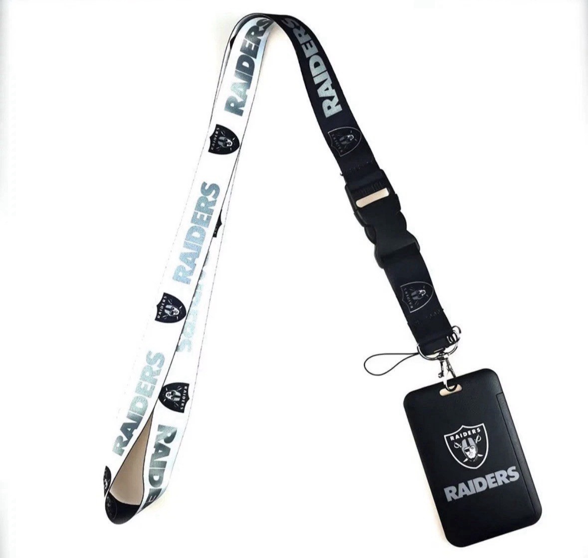 Las Vegas/Oakland Raiders NFL Lanyard w/ ID Badge Holder Reversible 2-Sided Las Vegas/Oakland Raiders NFL Lanyard w/ ID Badge Holder Reversible 2-Sided