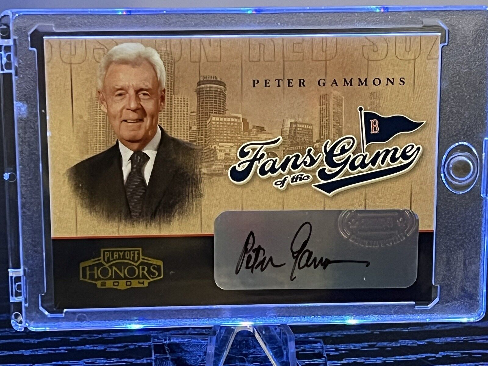 2004 RED SOX THROWBACK THREADS FANS OF THE GAME PETER GAMMONS AUTOGRAPH 