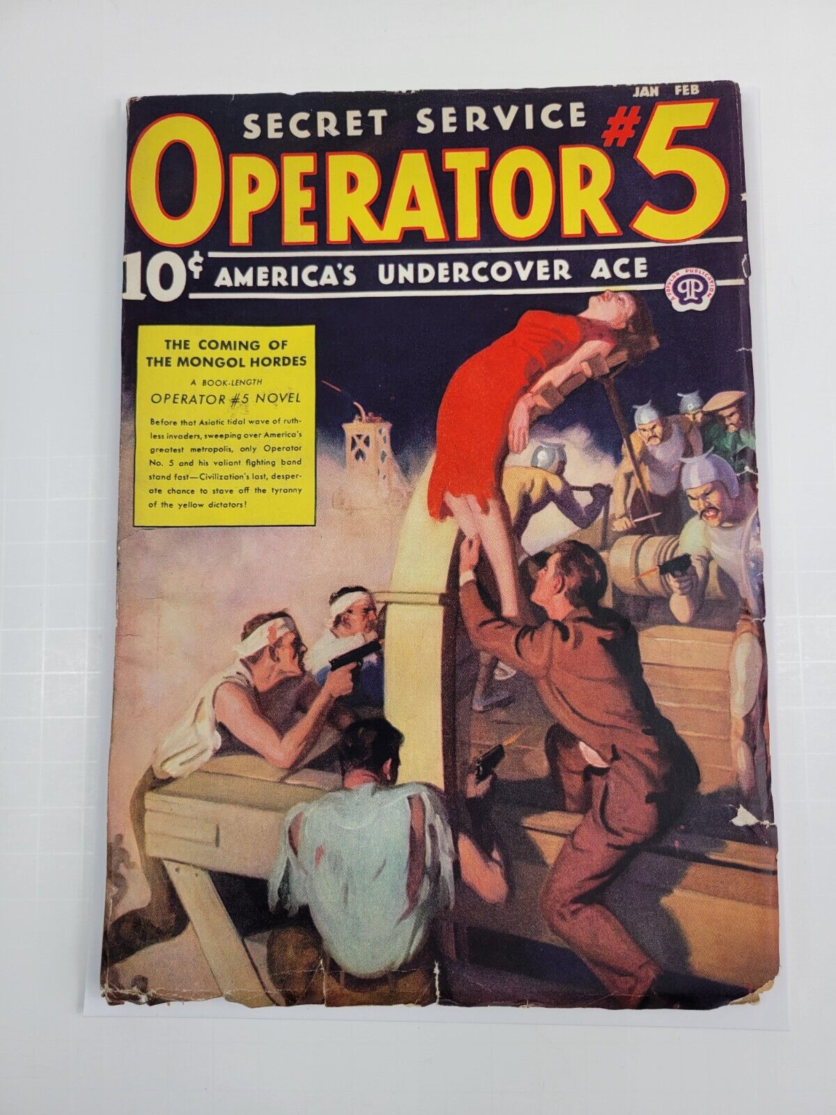 Operator #5 Pulp Magazine Jan-Feb 1938 John Howitt Woman Slingshot Cover