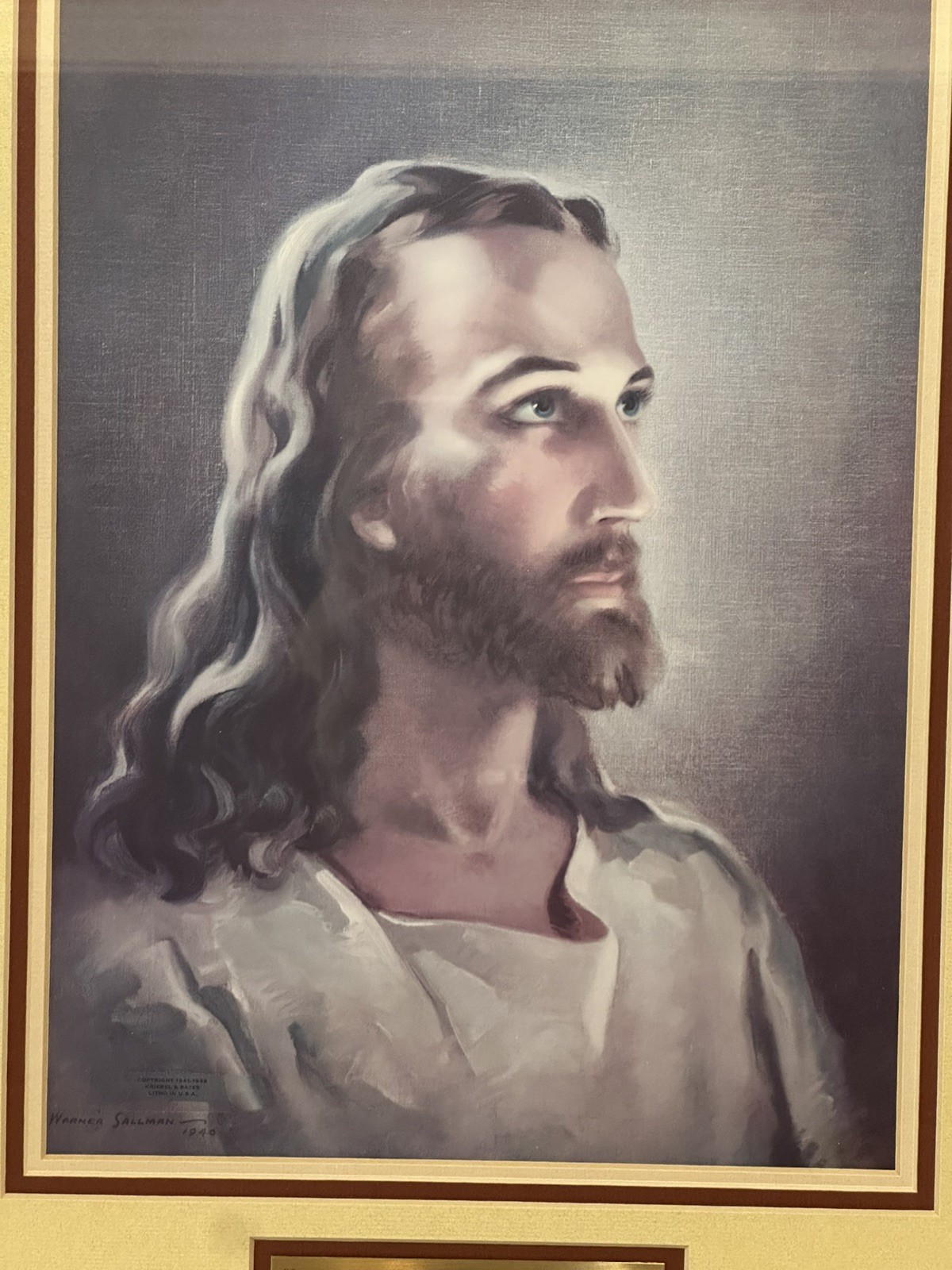 VTG LARGE Jesus 1941 Kriebel & Bates Warner Sallman Christ Litho Framed 23x18” VTG LARGE Jesus 1941 Kriebel & Bates Warner Sallman Christ Litho Framed 23x18”