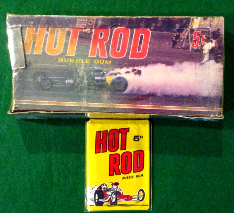 VINTAGE 1965 HOT ROD DONRUSS EMPTY DISPLAY BOX + 1 SEALED WAX PACK WITH CARDS VINTAGE 1965 HOT ROD DONRUSS EMPTY DISPLAY BOX + 1 SEALED WAX PACK WITH CARDS