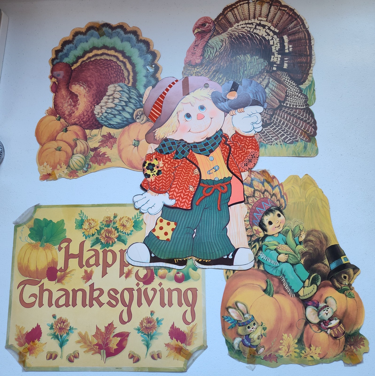 Vintage 1980s Lot Of 5 Die Cut Cutout Cardboard Thanksgiving Fall Decorations Vintage 1980s Lot Of 5 Die Cut Cutout Cardboard Thanksgiving Fall Decorations