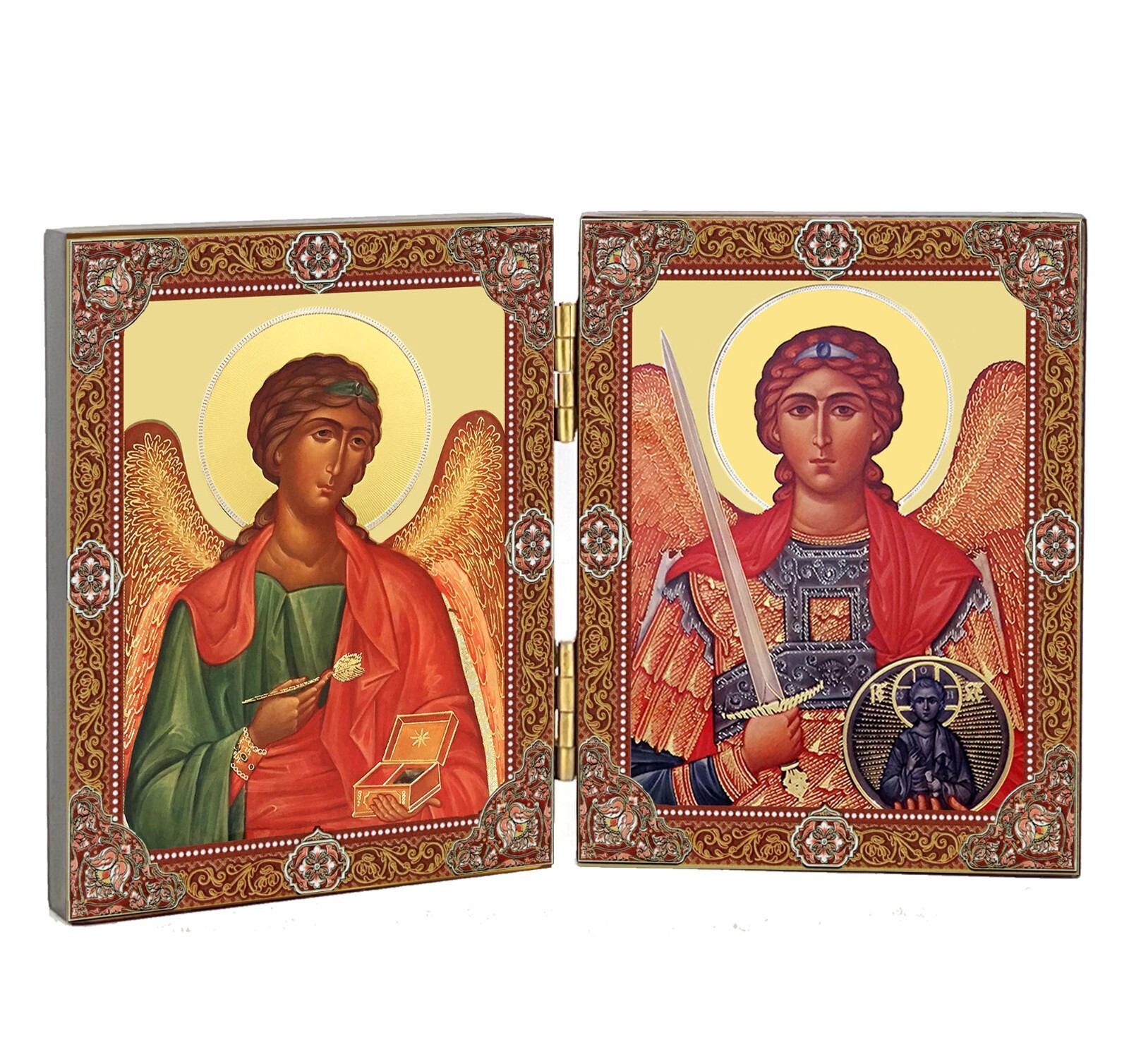 Archangel Raphael and Michael Christian Orthodox Catholic Icon Diptych Traveling Archangel Raphael and Michael Christian Orthodox Catholic Icon Diptych Traveling