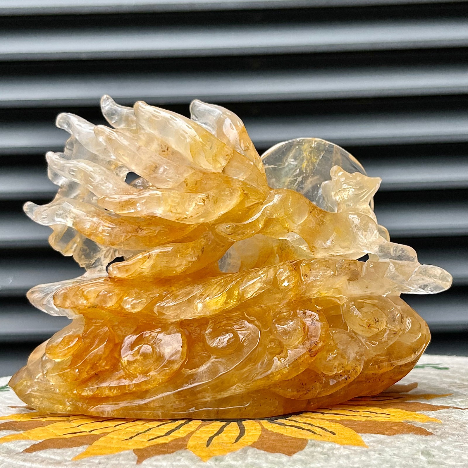 2.9 lb  Golden Healer Quartz Carving Clear Crystal Yellow Inclusions Decor