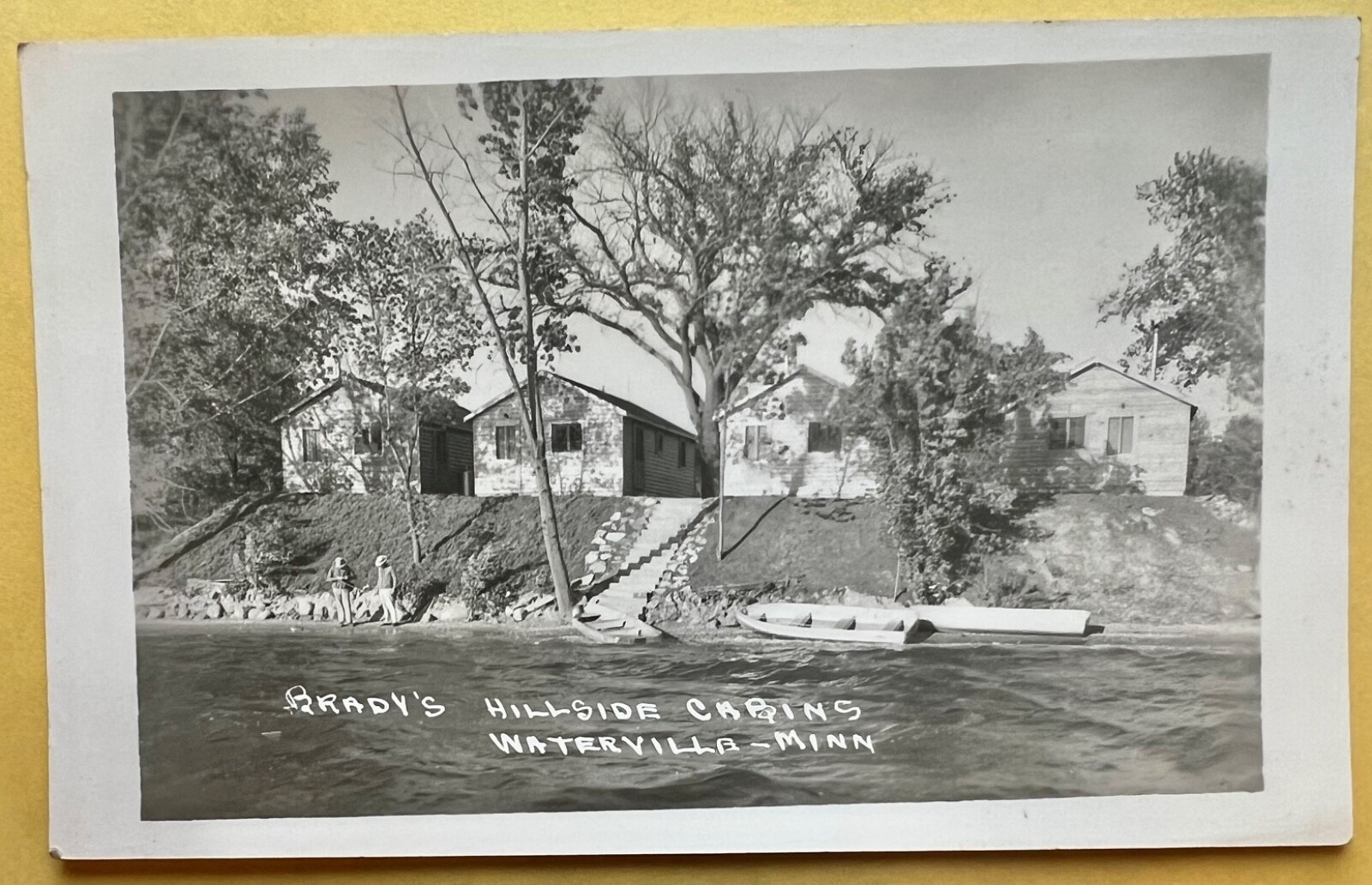 RPPC Brady's Hillside Cabins Waterville Minn. Lake Shore Boats 2 Men Fishing RPPC Brady's Hillside Cabins Waterville Minn. Lake Shore Boats 2 Men Fishing