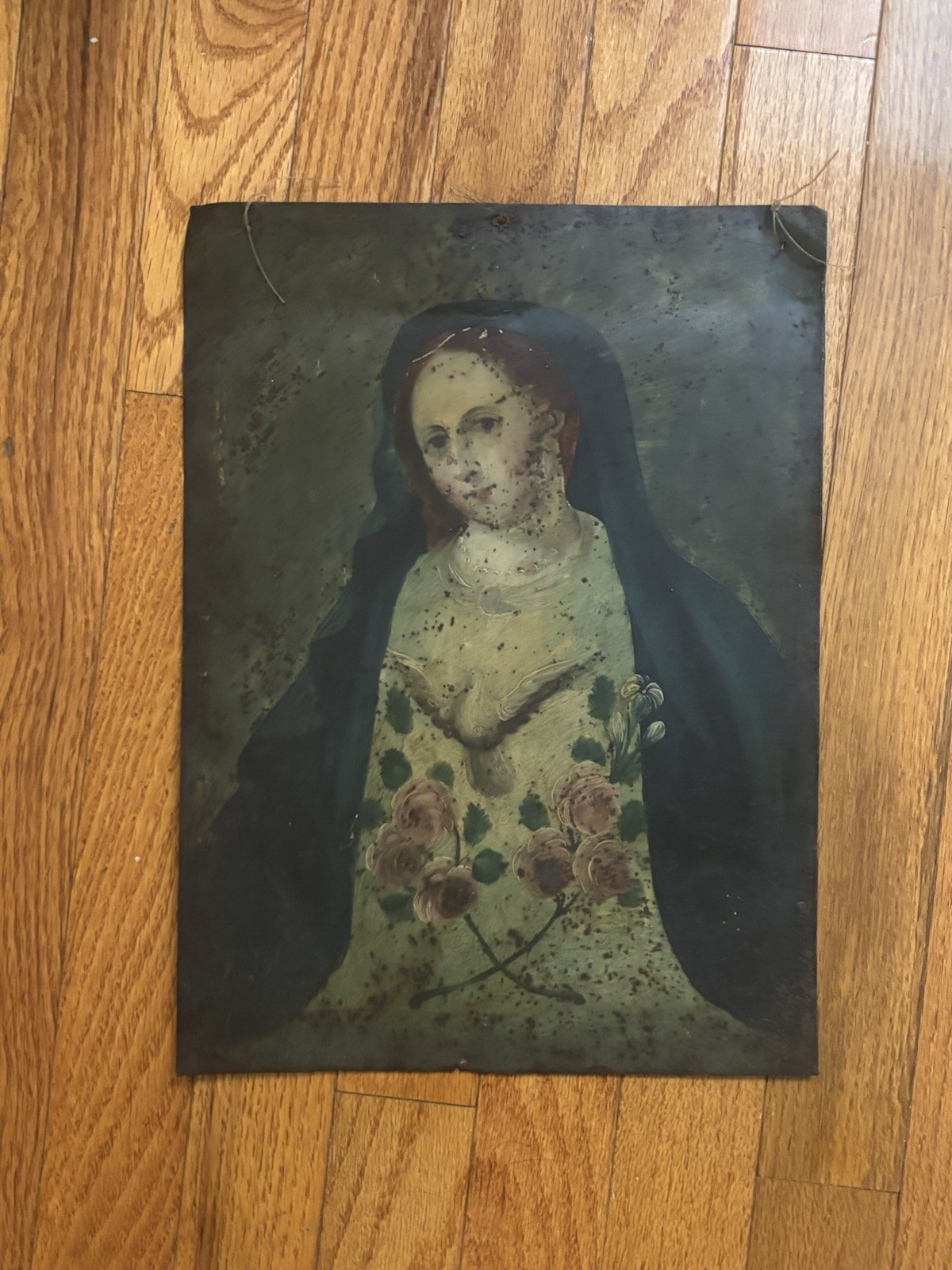 Rare Mexican 19th century Retablo oil painting on tin Rare Mexican 19th century Retablo oil painting on tin