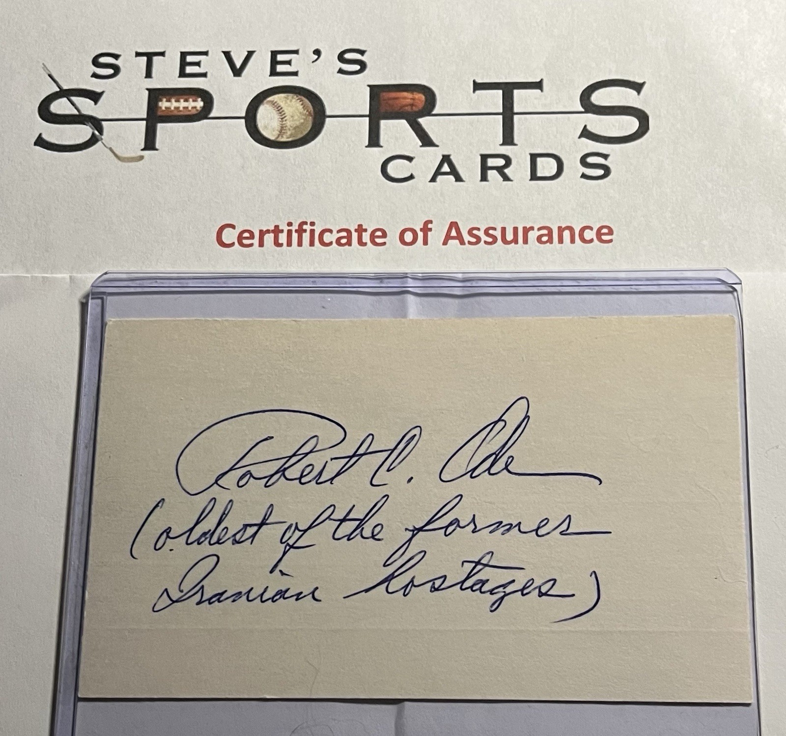 Robert C Ode 1979 Iranian Hostage Signed Index Card Autograph w/ COA Top Loader