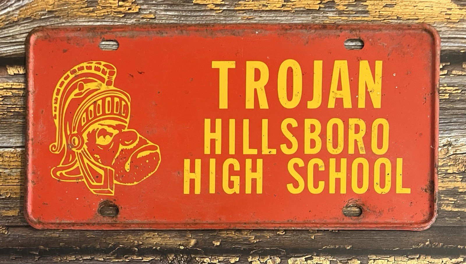 Vintage 1950s 60s Trojan Hillsboro High School Booster License Plate Kansas Vintage 1950s 60s Trojan Hillsboro High School Booster License Plate Kansas