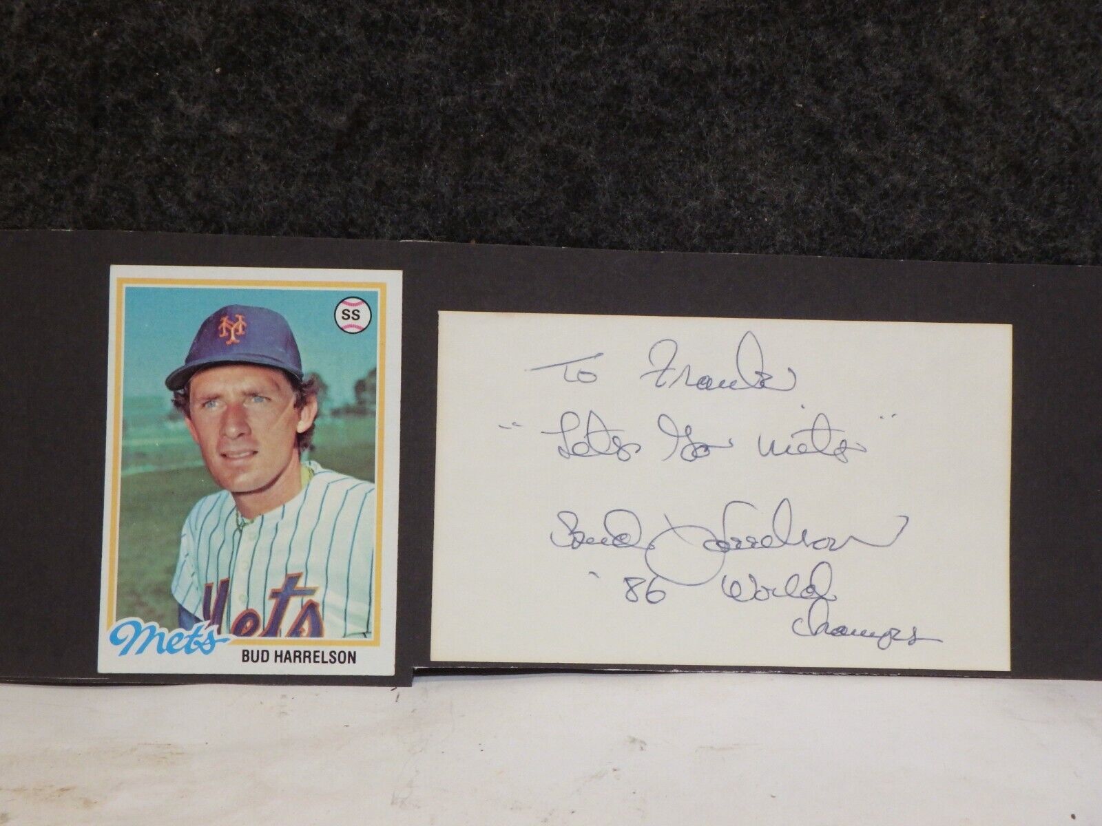 VINTAGE 1978 BUD HARRELSON NEW YORK METS AUTOGRAPHED CARD WITH BASEBALL CARD