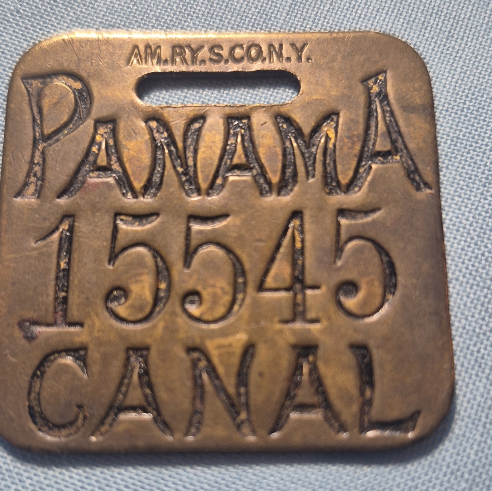 AM.RYS.CO.N.Y. Panama Canal 15545 Brass Tag Badge Brass Tag/Badge AM.RYS.CO.N.Y. Panama Canal 15545 Brass Tag Badge Brass Tag/Badge