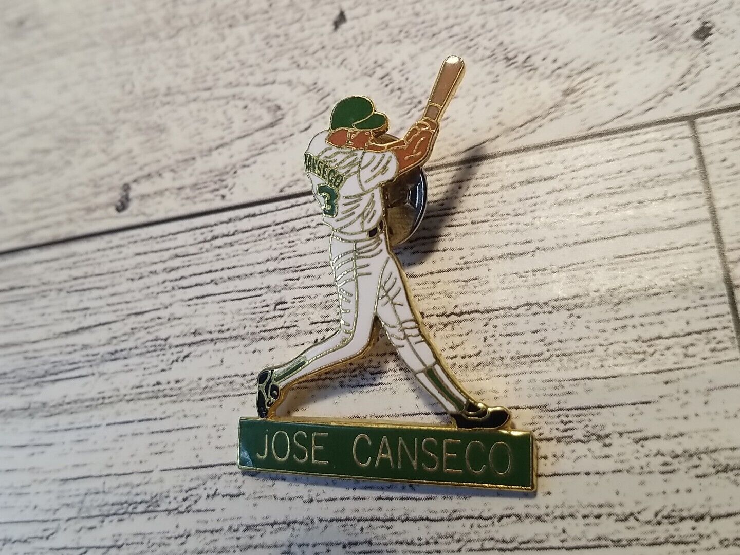 Oakland Athletics A\'s Jose Canseco Bat Swing Green Lapel Hat Pin Baseball MLB