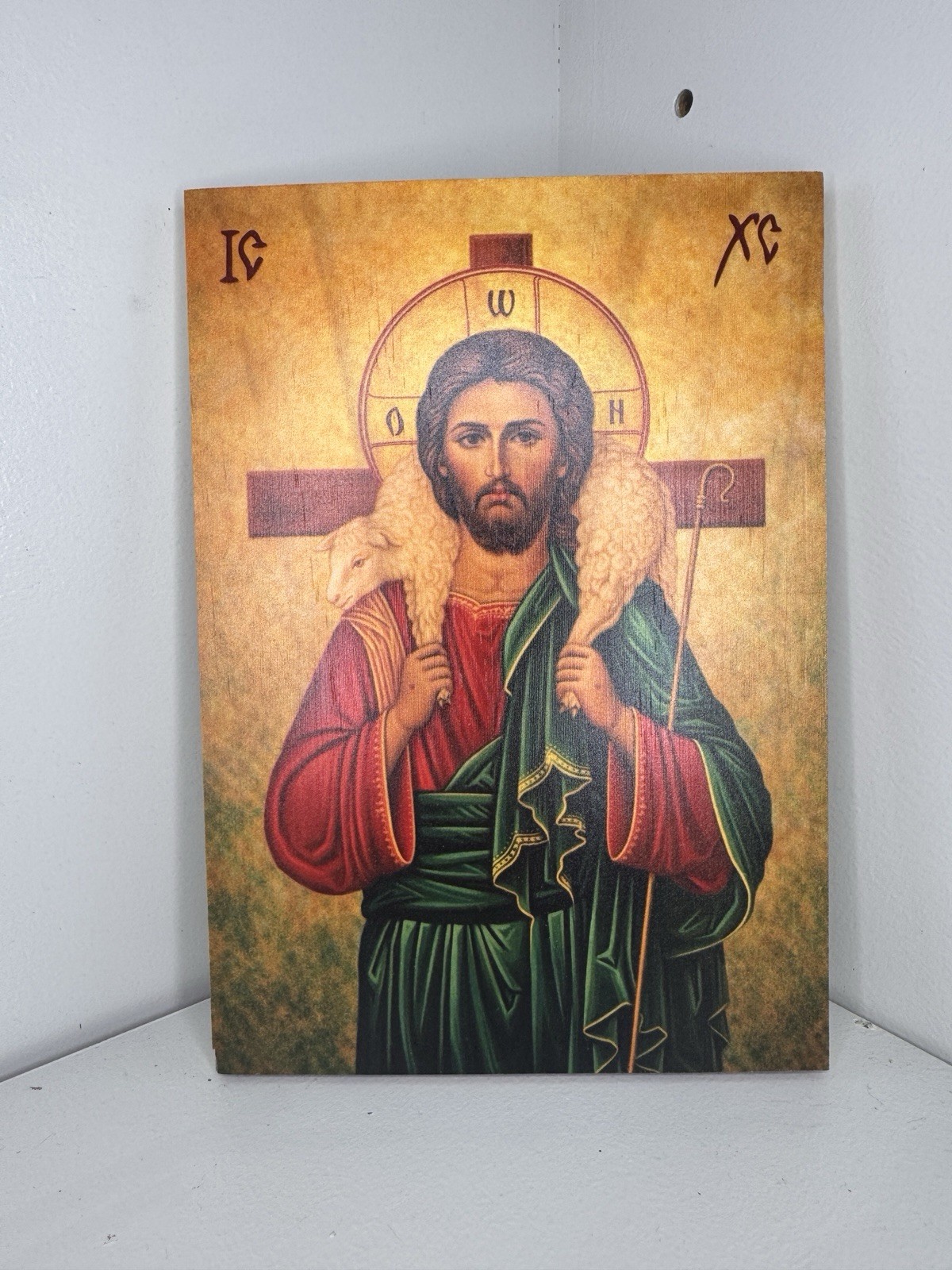 Jesus Christ icon on wood – The Good Shepherd. Jesus Christ icon on wood – The Good Shepherd.