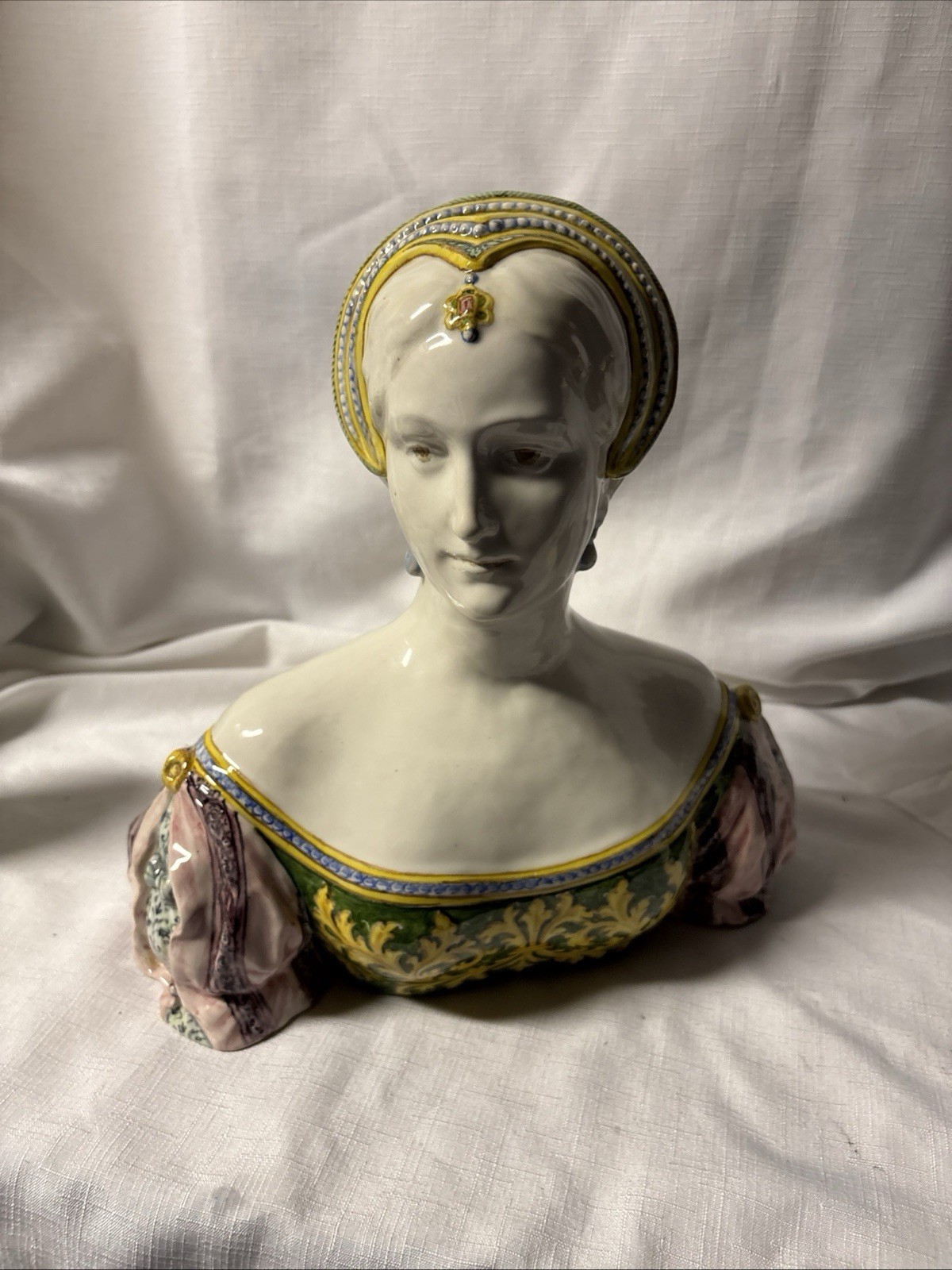 Antique Italian Majolica Renaissance Female Bust Bologna Minghetti Style