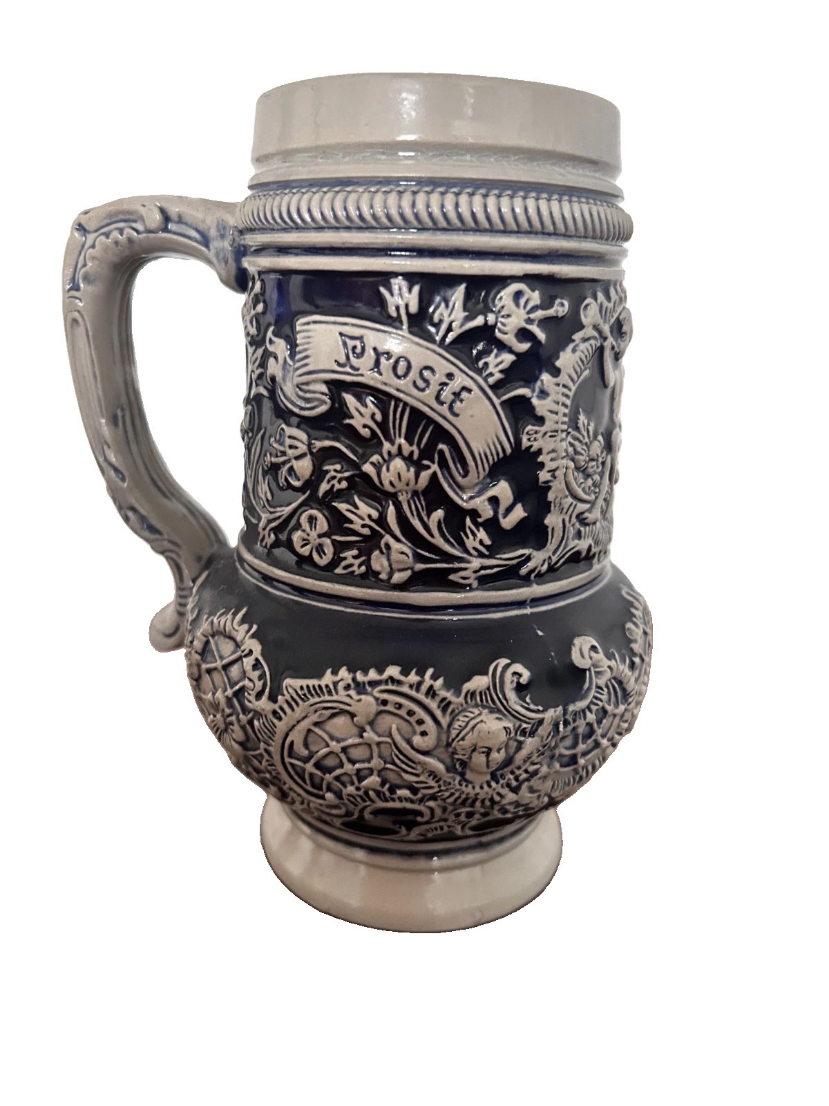 Vintage Thewalt German Beer Stein Salt Glaze Cobalt Gray Prosit Zum Wohle Vintage Thewalt German Beer Stein Salt Glaze Cobalt Gray Prosit Zum Wohle