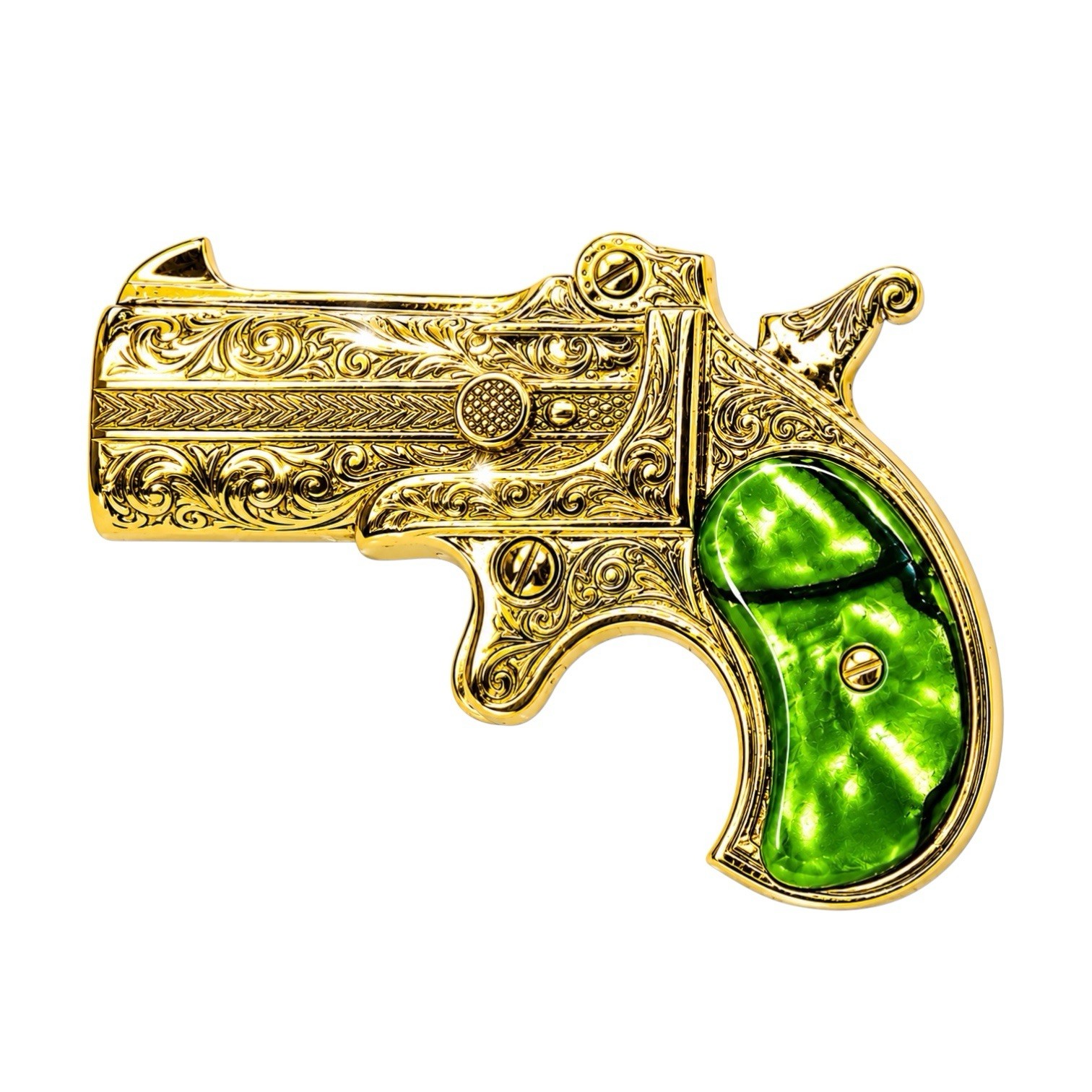 RARE 1866 Double Barrel Derringer Pistol Replica Toxic Green Krinite Grips RARE 1866 Double Barrel Derringer Pistol Replica Toxic Green Krinite Grips