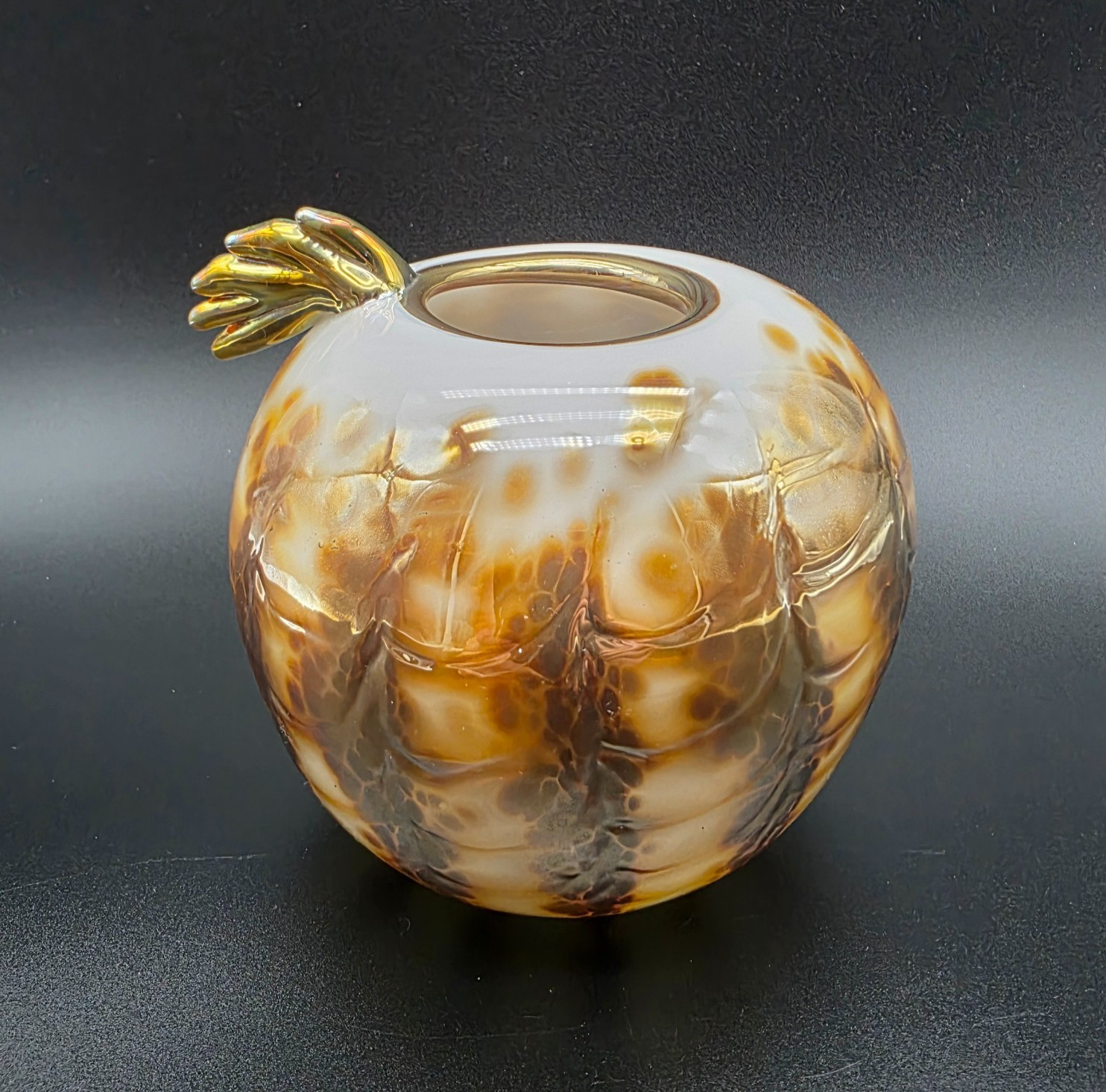 Whimsical Art Glass Vase handmade gold & cream Glass Signed Unique Asymmetrical Whimsical Art Glass Vase handmade gold & cream Glass Signed Unique Asymmetrical