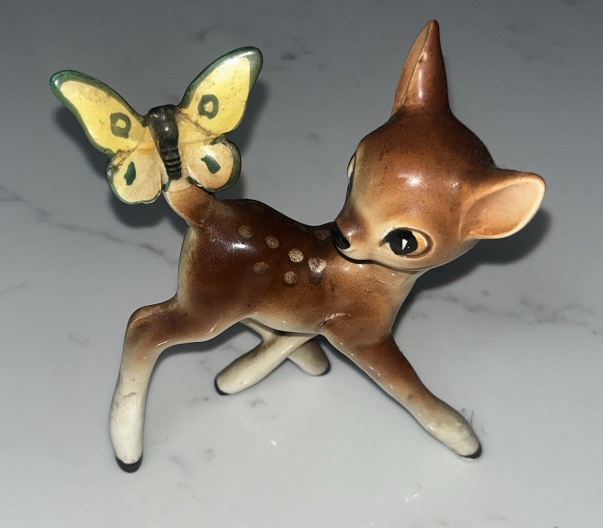 RARE Vintage Walt Disney Bambi Butterfly Ceramic Figurine Hand Painted